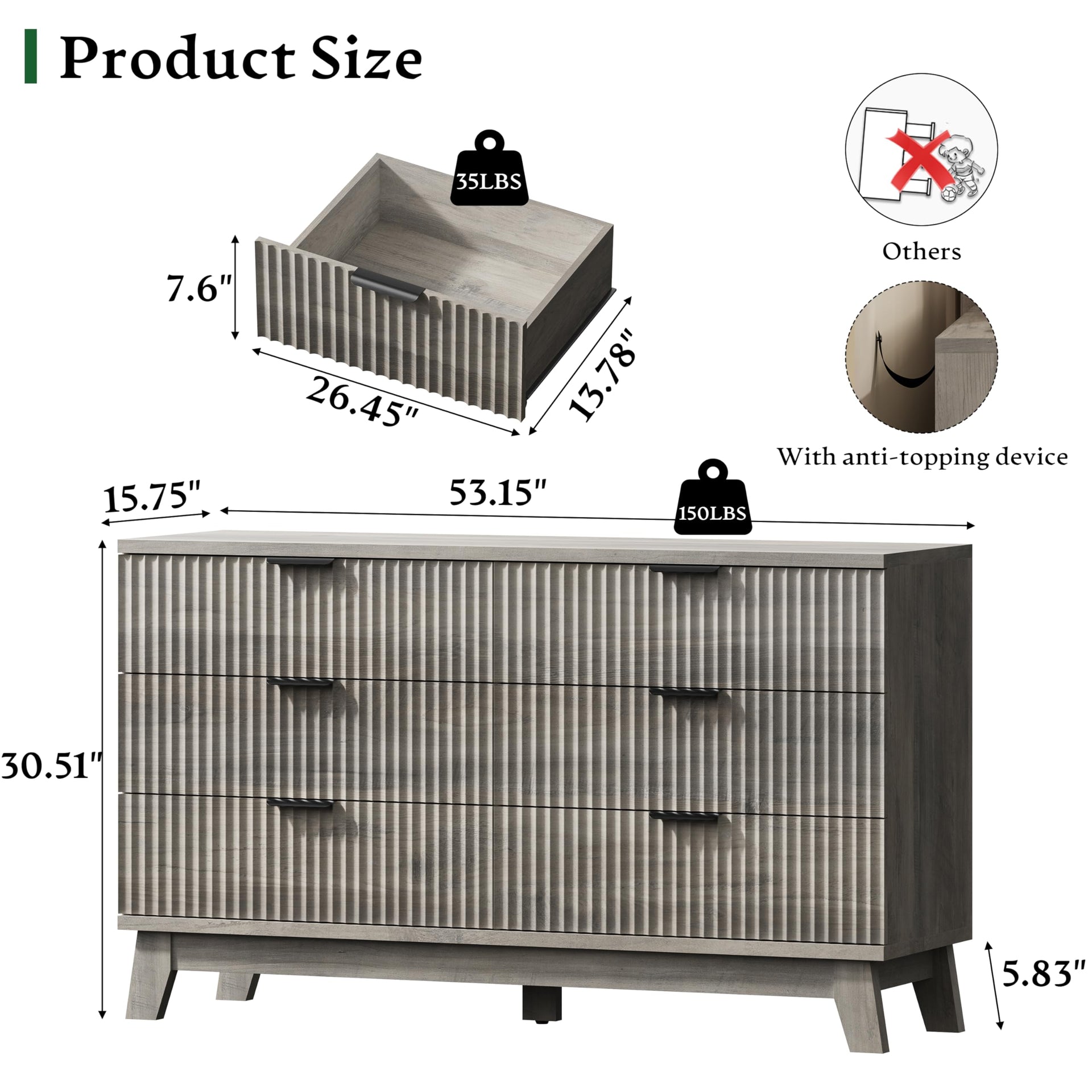 Fluted Dresser with 6 Drawers