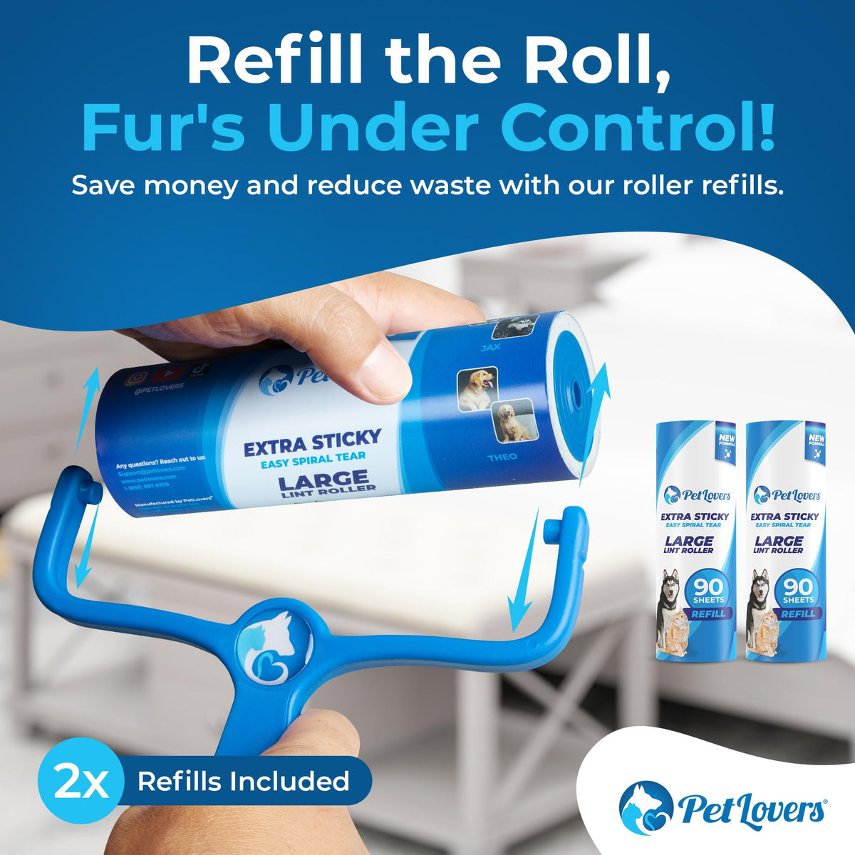 6.3" Large Lint Roller for Pet Hair Extra Sticky 270 Sheets