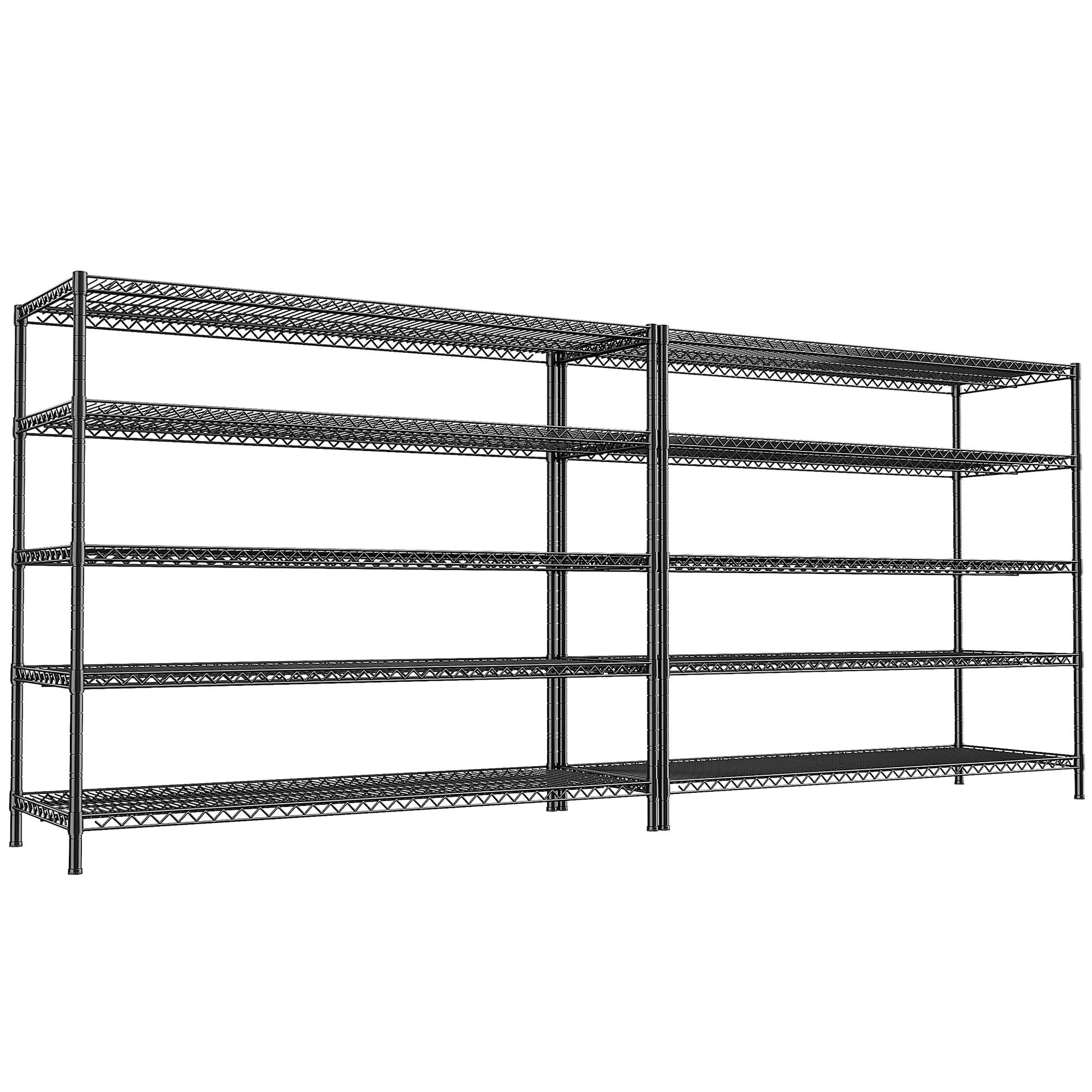 55.5" W Storage Shelves 3200LBS Wire Shelving Unit 5 Tier Metal Shelving Garage Shelving 2PCS Heavy Duty Metal Shelves for Storage Rack Commercial Adjustable Pantry Shelf (2 Count)