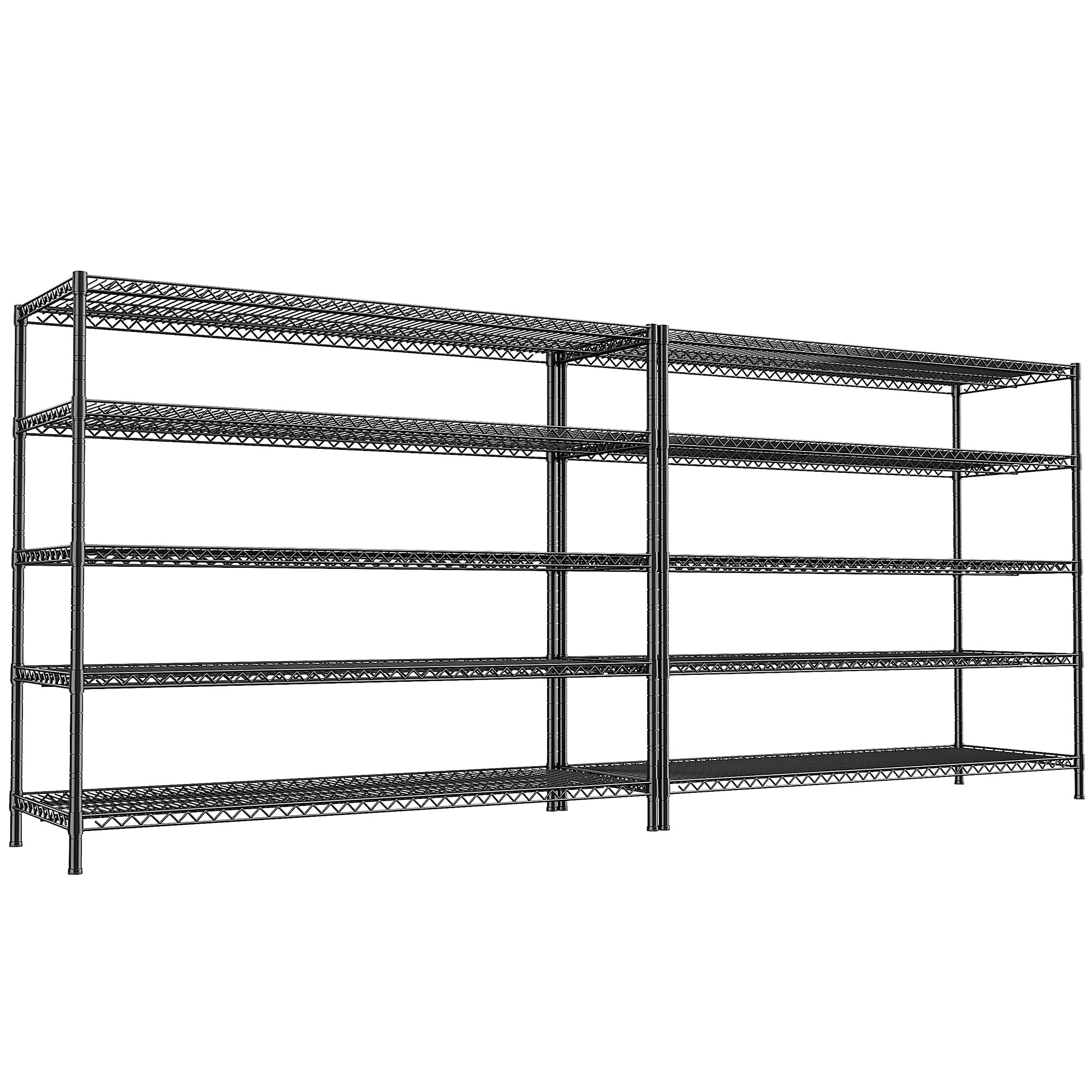 55.5" W Storage Shelves 3200LBS Wire Shelving Unit 5 Tier Metal Shelving Garage Shelving 2PCS Heavy Duty Metal Shelves for Storage Rack Commercial Adjustable Pantry Shelf (2 Count)