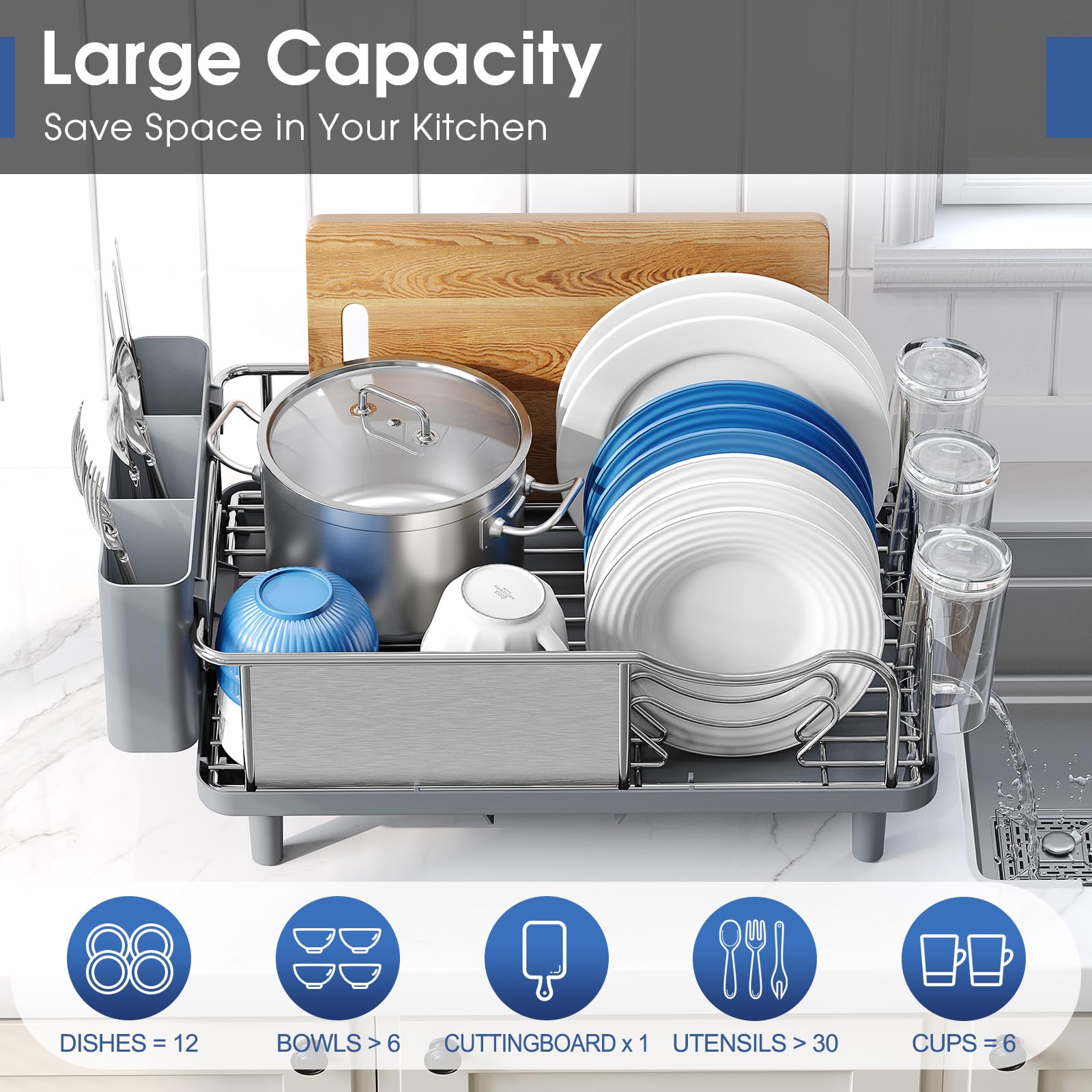 Stainless Steel Dish Drying Rack for Kitchen Counter