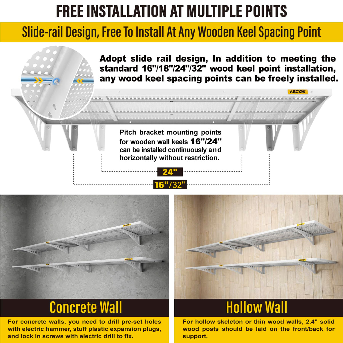 4 Pack 1.64x4ft Adjustable Garage Wall Shelving 1120lbs Load Capacity Heavy Duty Wall Mounted Storage Shelf Metal Floating Shelves for Garage (4 Count)