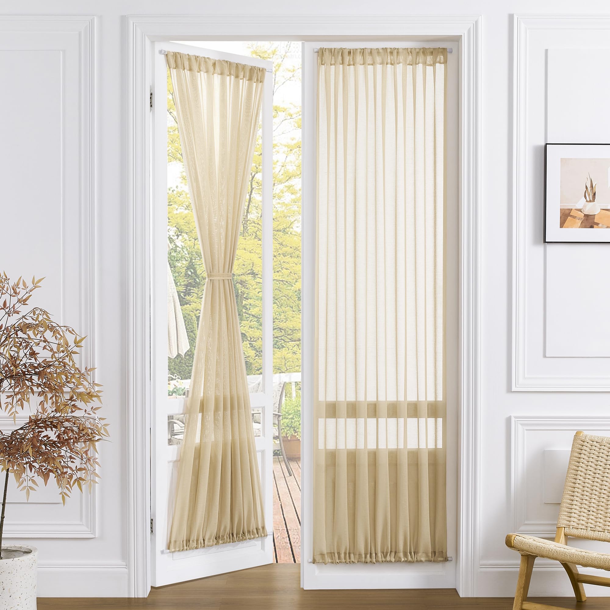 Sheer Door Curtain Closet Linen Textured Curtain Sheers Doorway Light Filtering Voile French Door Rod Pocket Curtains Patio Glass Doors