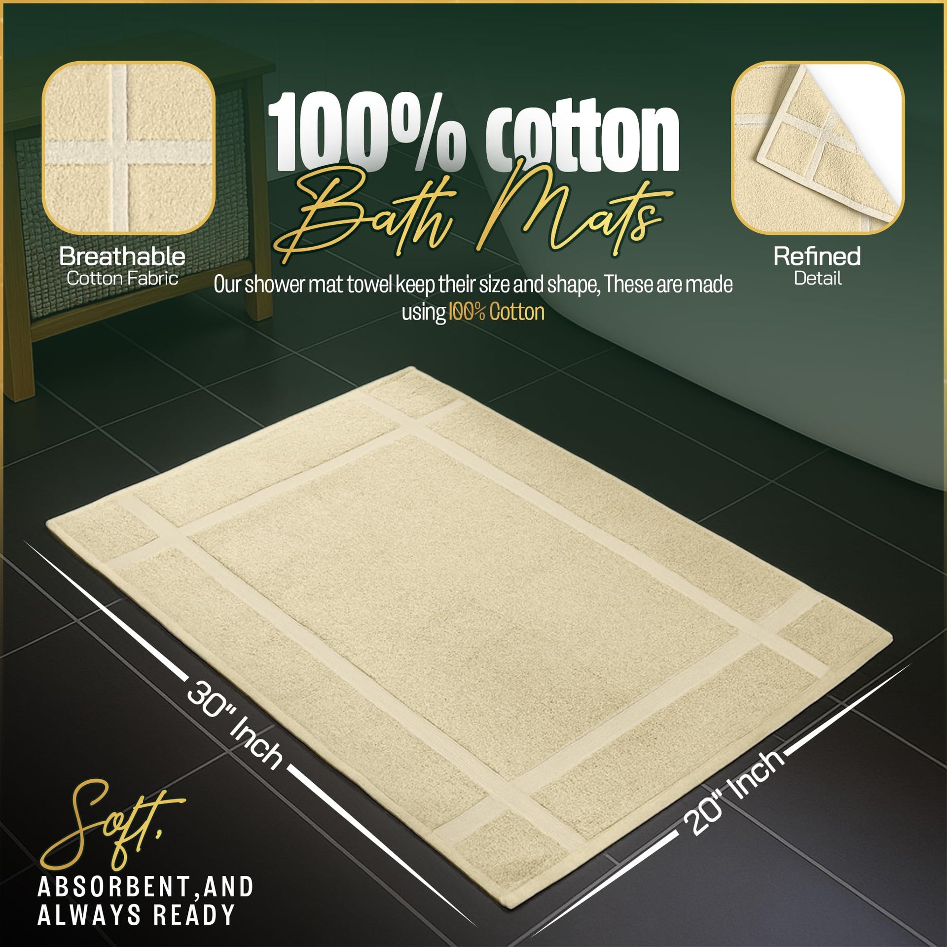 Pack of 2 100% Cotton Bath Mat 20x30 inches (2 Count)