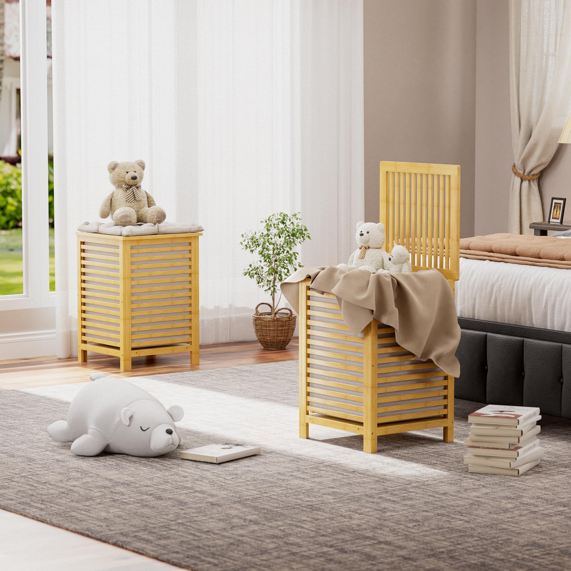 Double Laundry Hamper with Lid