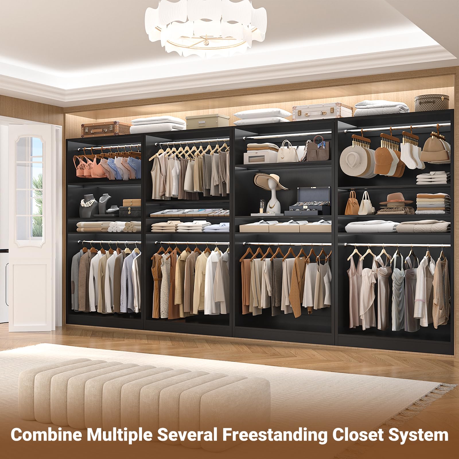 3FT Freestanding Closet System with 2 Hanging Rods & Adjustable Shelve