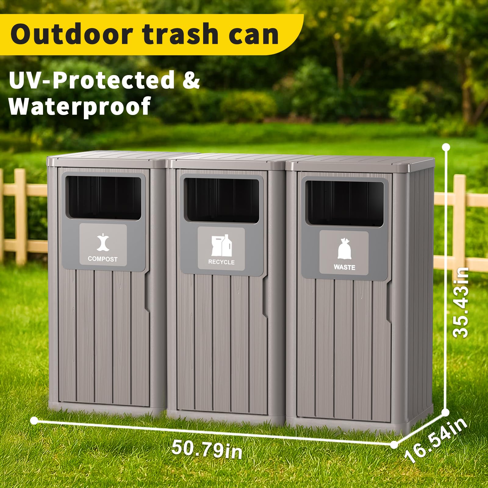 Outdoor Three Barrel Trash Can