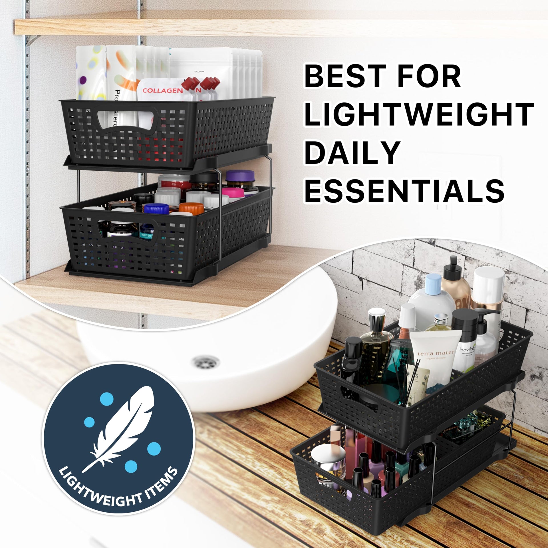 2 Tier Pull Out Sliding Drawer Under Sink Storage