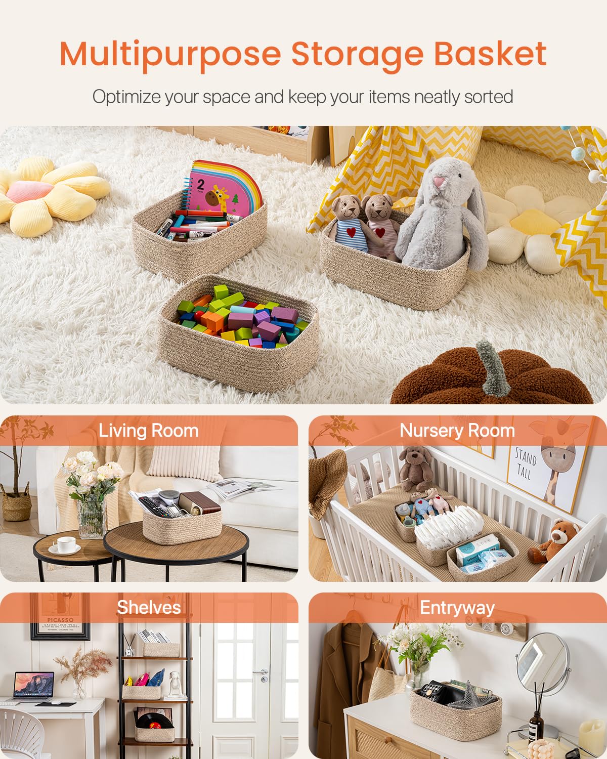 Small Woven Storage Basket for Organizing (3 Count)