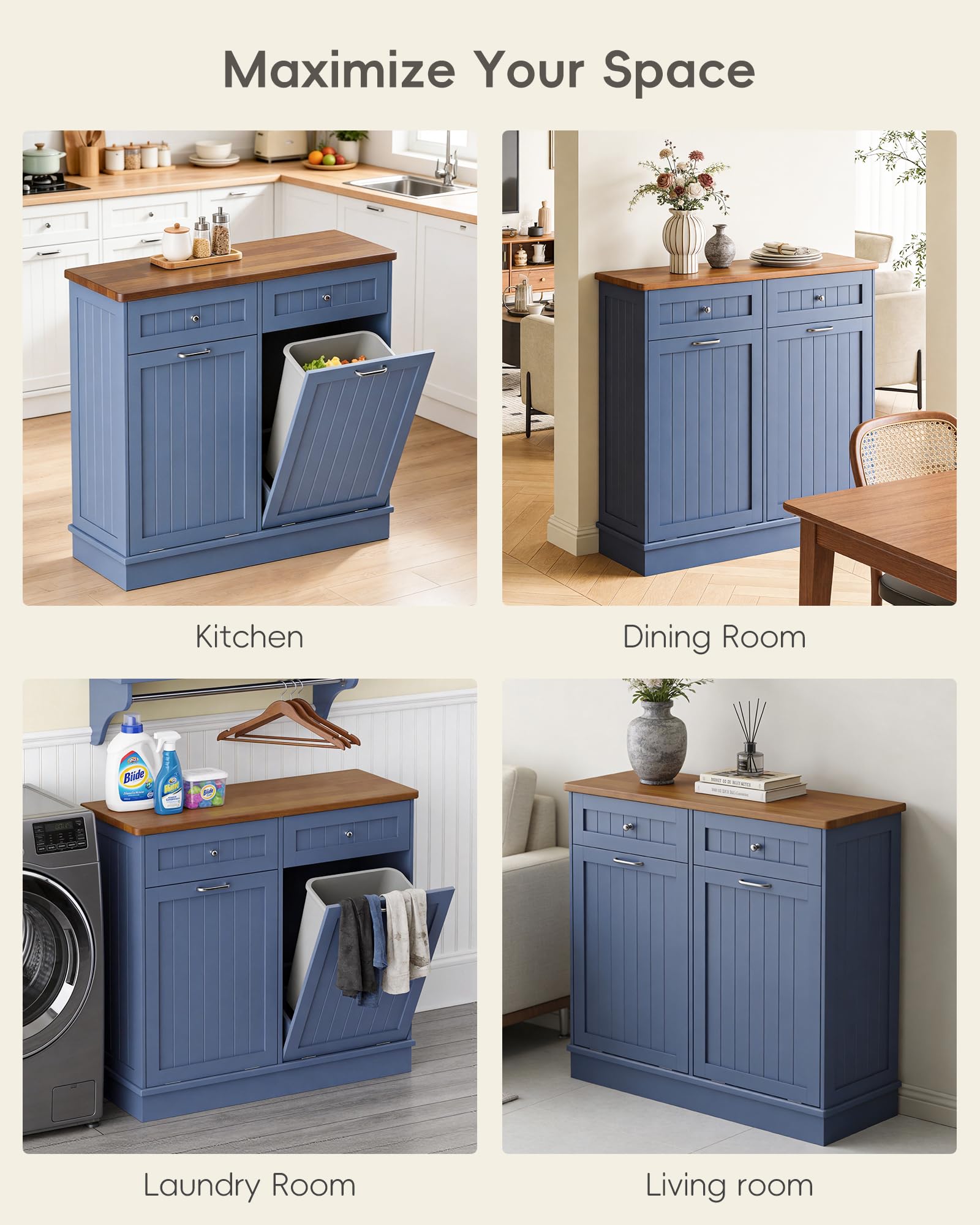 2 x 10 Gallon Tilt Out Trash Cabinet with 2 Big Storage Drawer