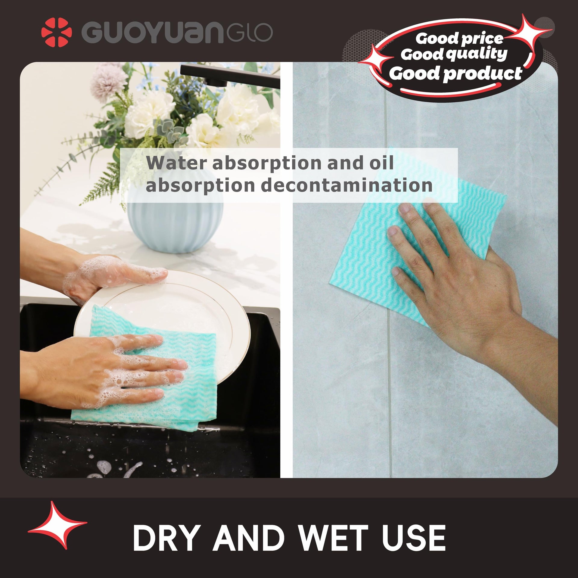 Disposable Cleaning Cloths Reusable Dsih Cloths for Kitchen Disposable Dish Rag Dry Fast 11.8x11.8 inch Pack of 100 (100 Count)