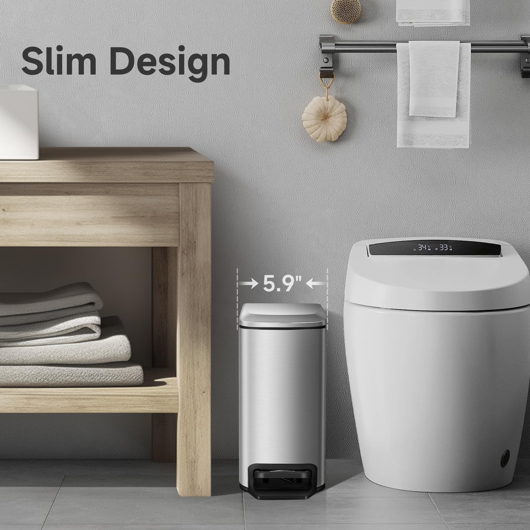 Small Bathroom Trash Can with Lid