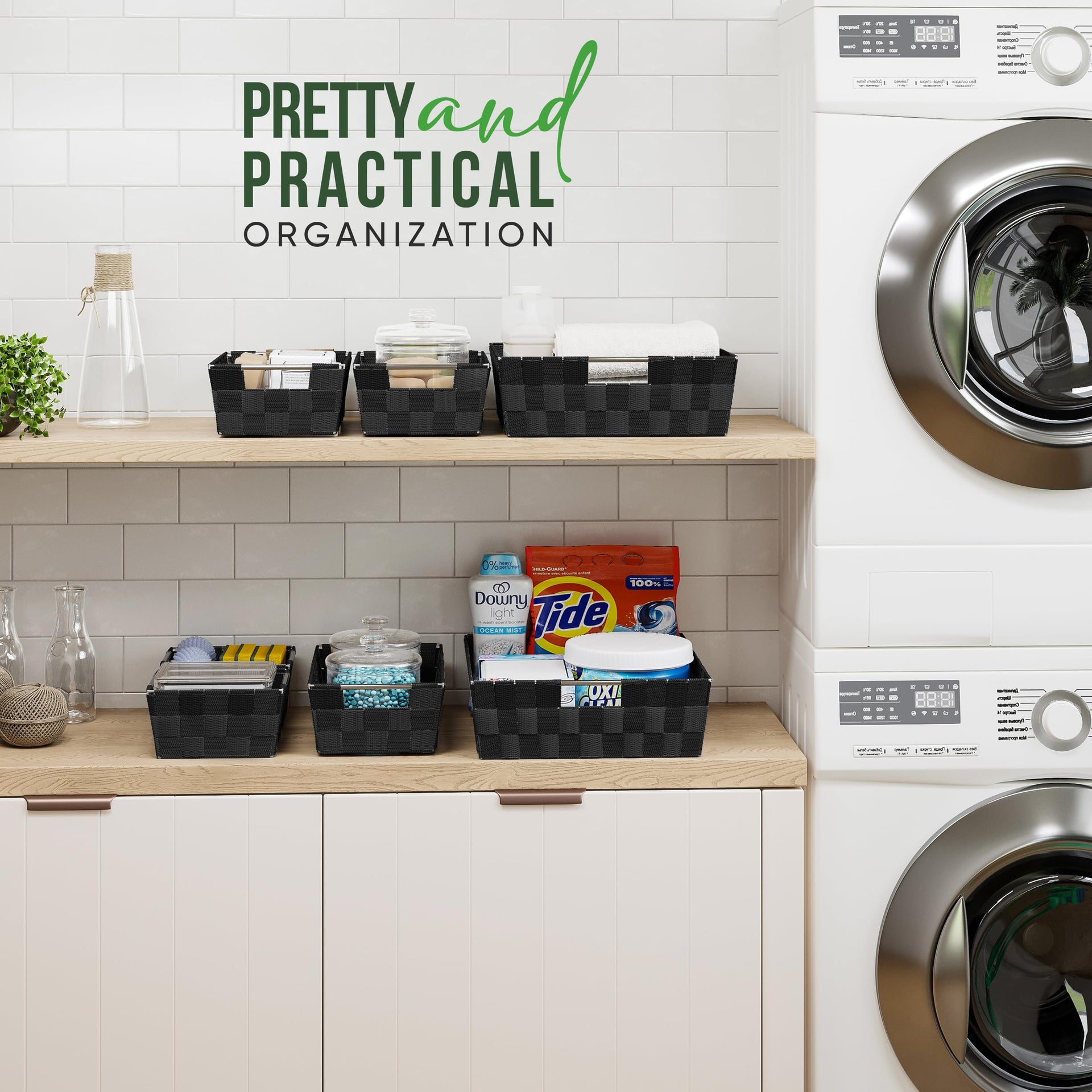 Baskets For Organizing Set Of 9 Black (9 Count)