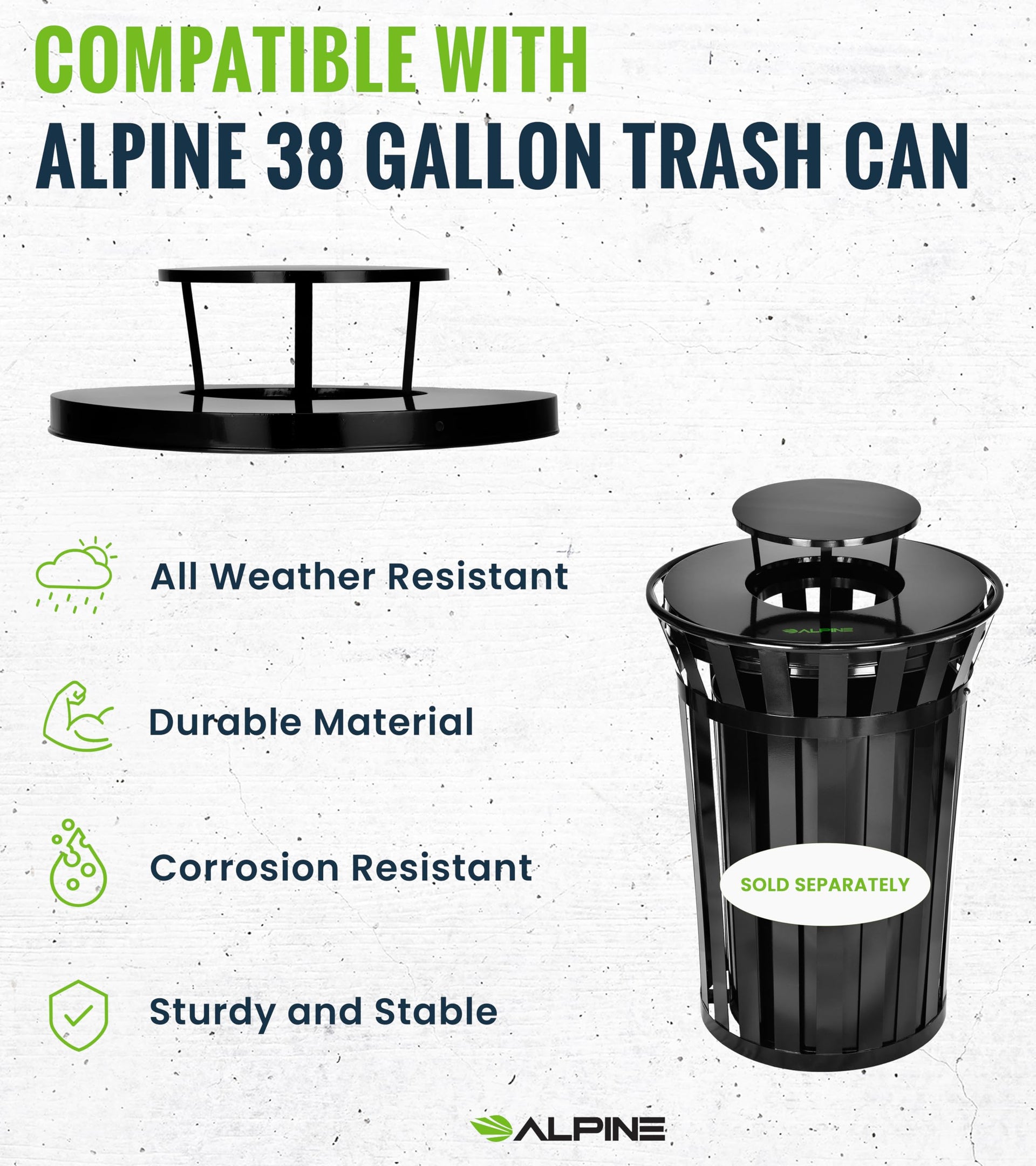 Trash can Lid for Alpine Commercial Outdoor Trash Can