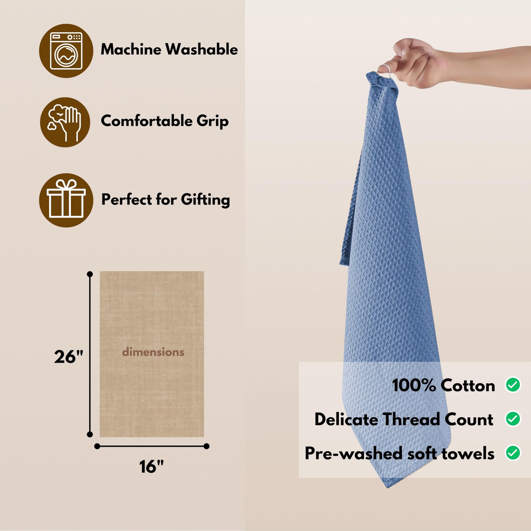 Cotton Kitchen Towel with Hanging Loop 16x26 inches (4 Count)
