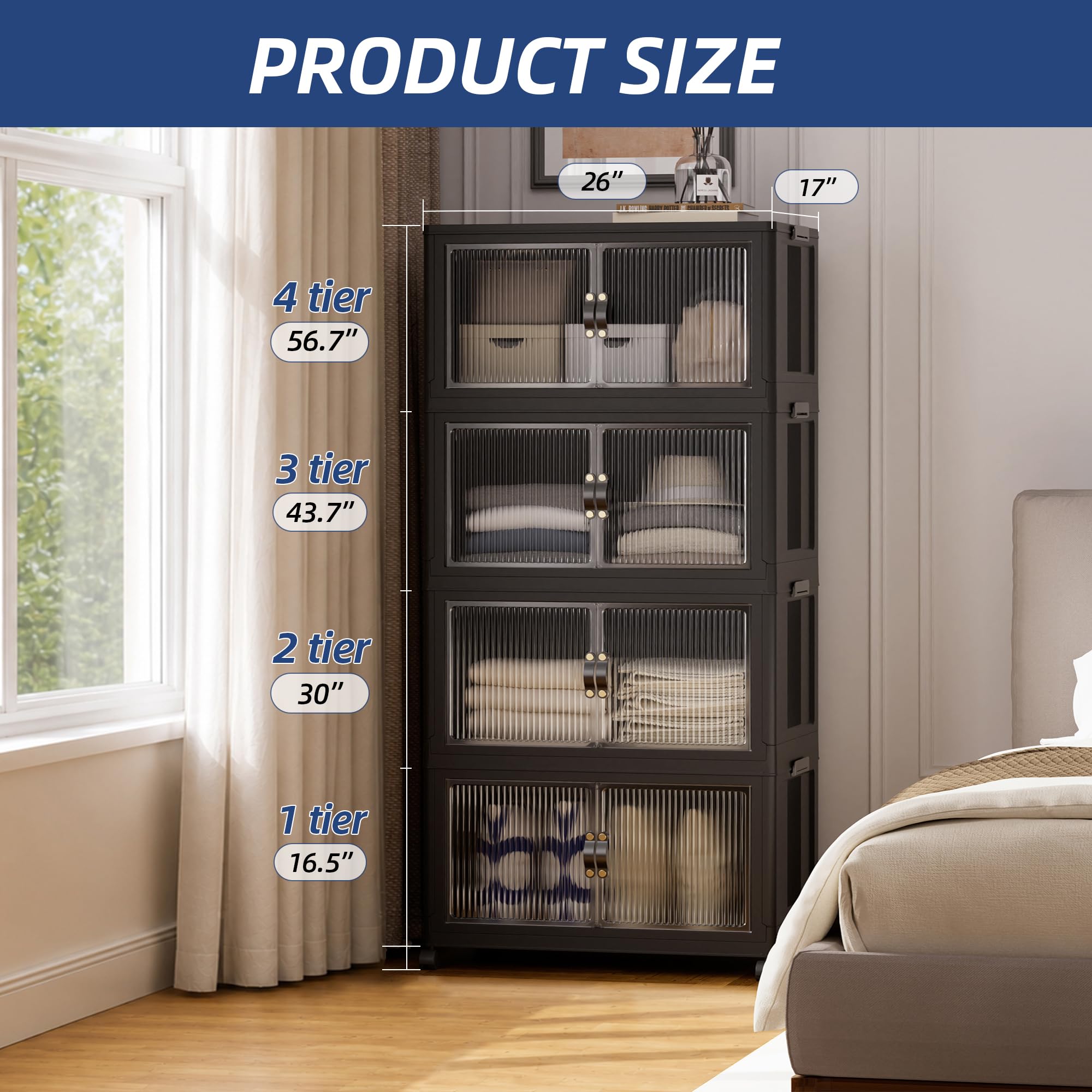 116Gal 464Qt Stackable Storage Bins Folding Collapsible Storage Bins with a Lid (4 Count)