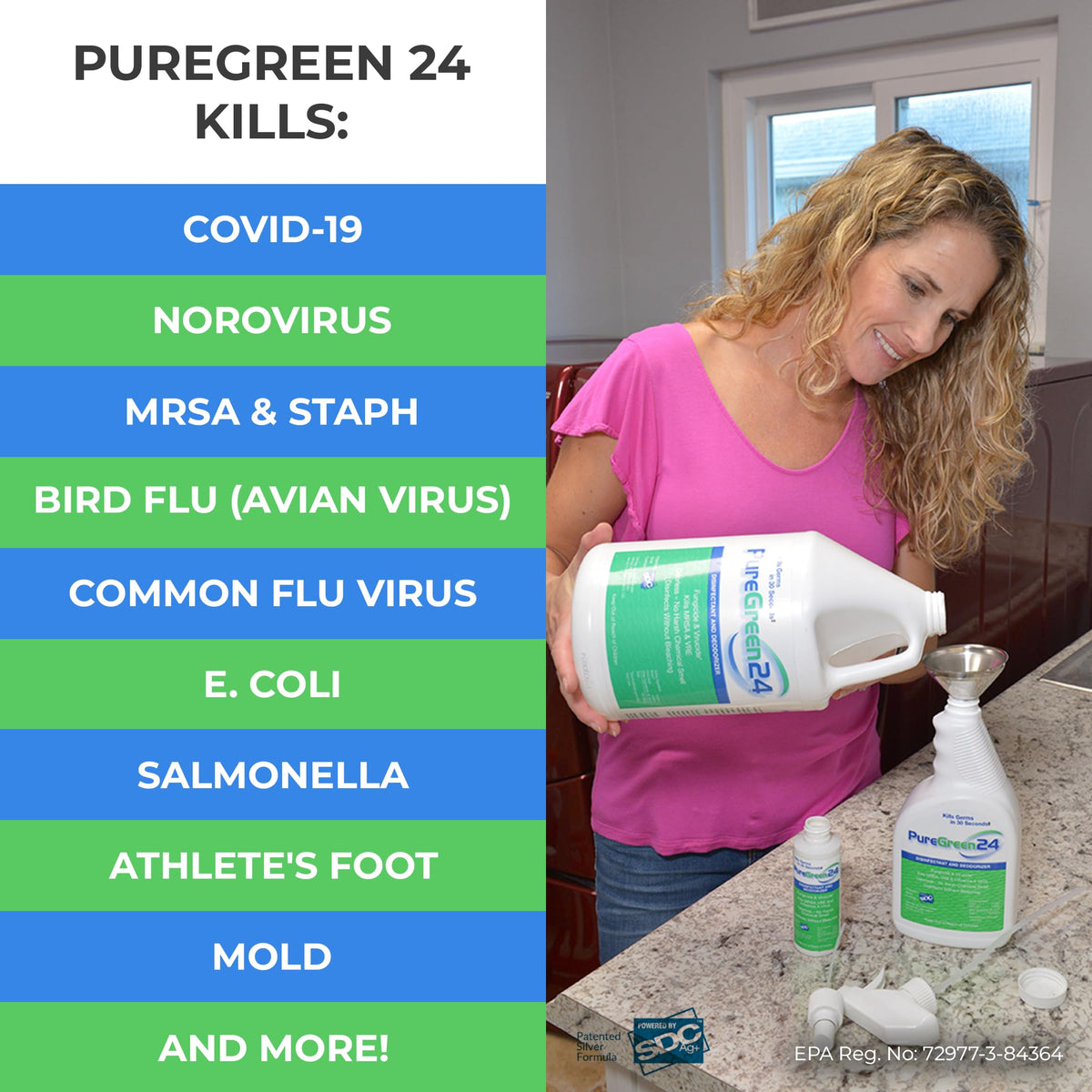 PureGreen24 Safe & Effective Disinfectant. Kills Deadly Germs including RSV COVID (256 Fl Oz)