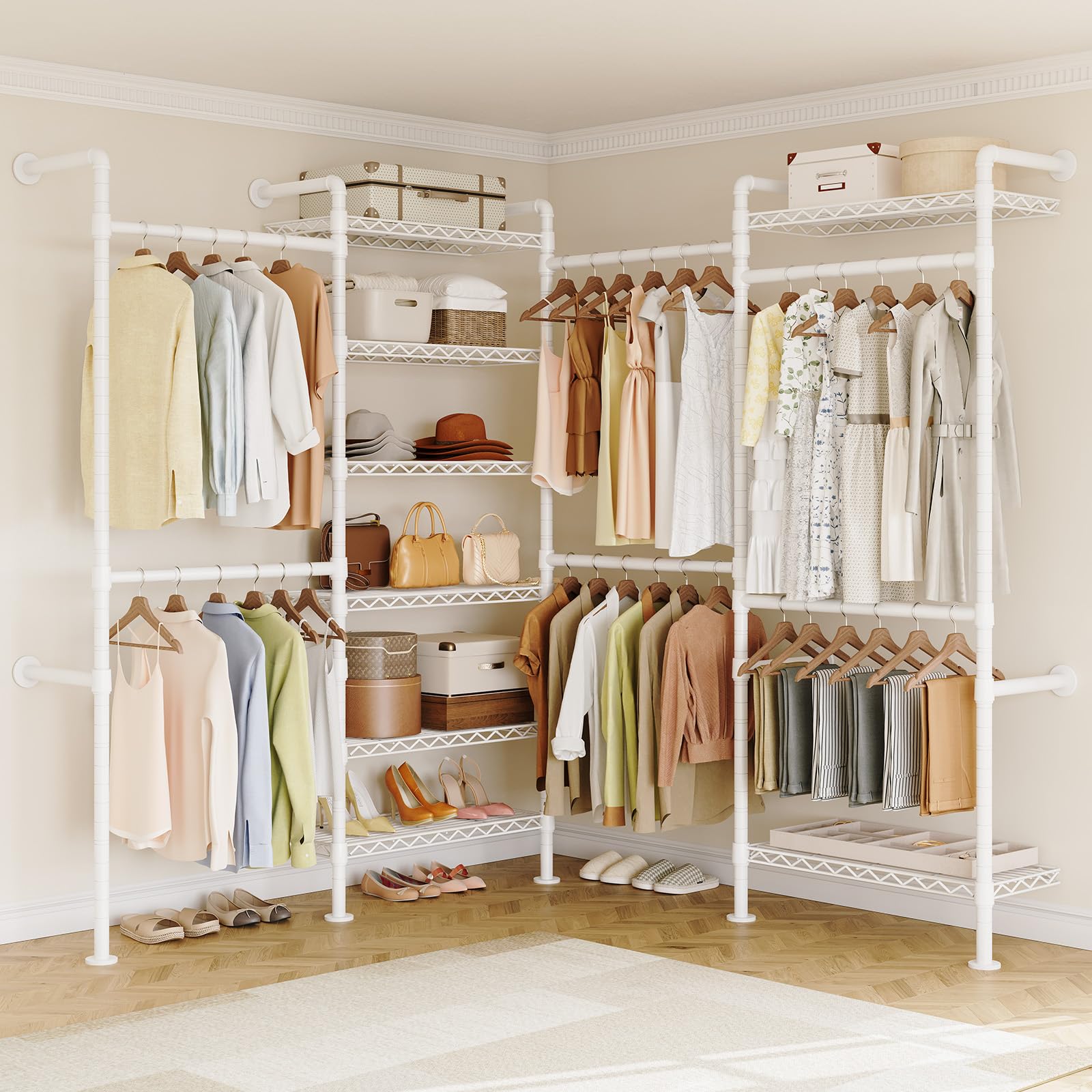 L4 Wall Mounted Heavy Duty Corner Industrial Pipe Clothing Rack
