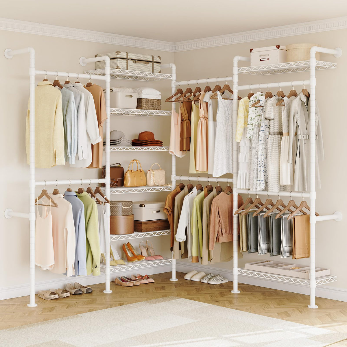 L4 Wall Mounted Heavy Duty Corner Industrial Pipe Clothing Rack