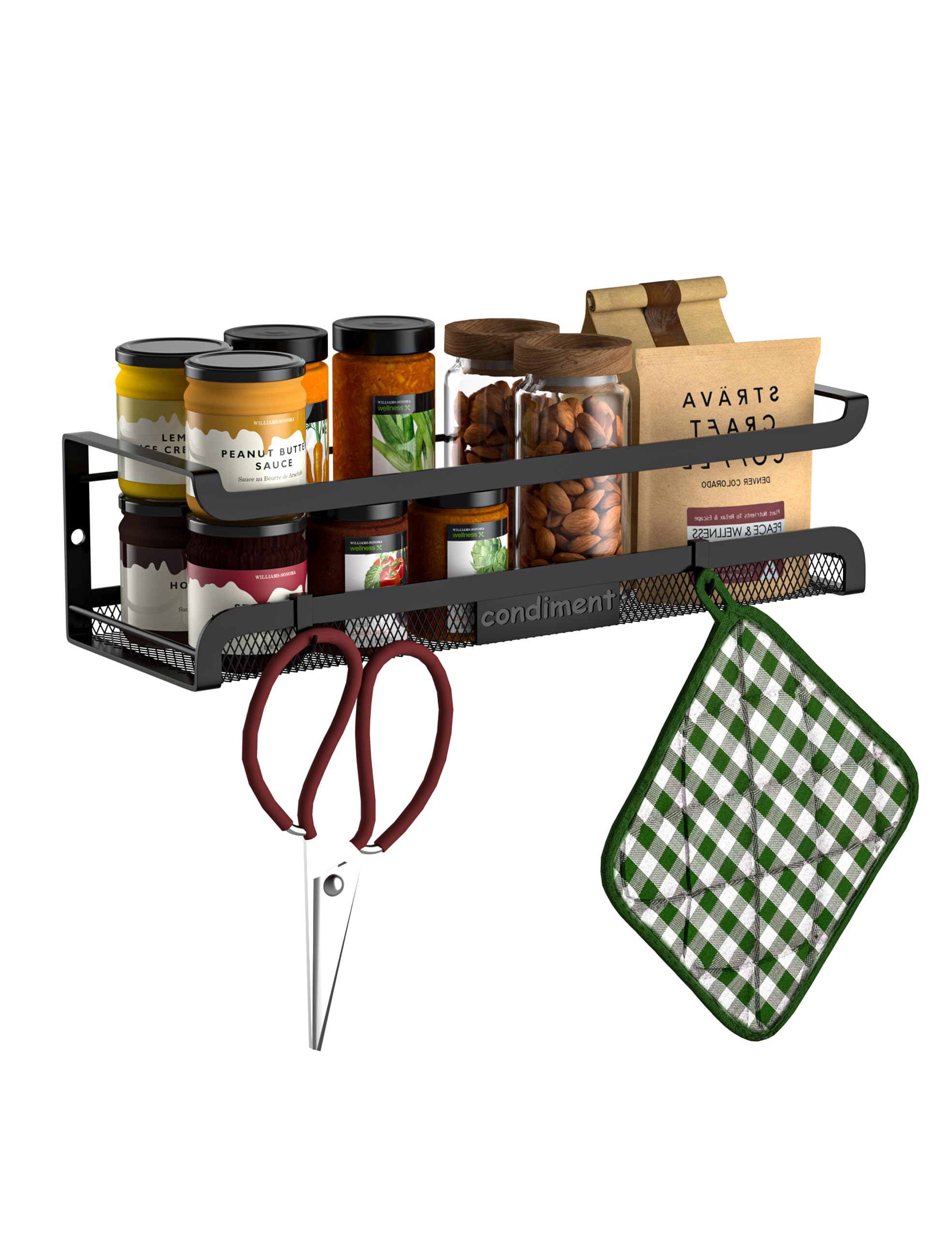 Spice Rack Wall Mount with Hooks