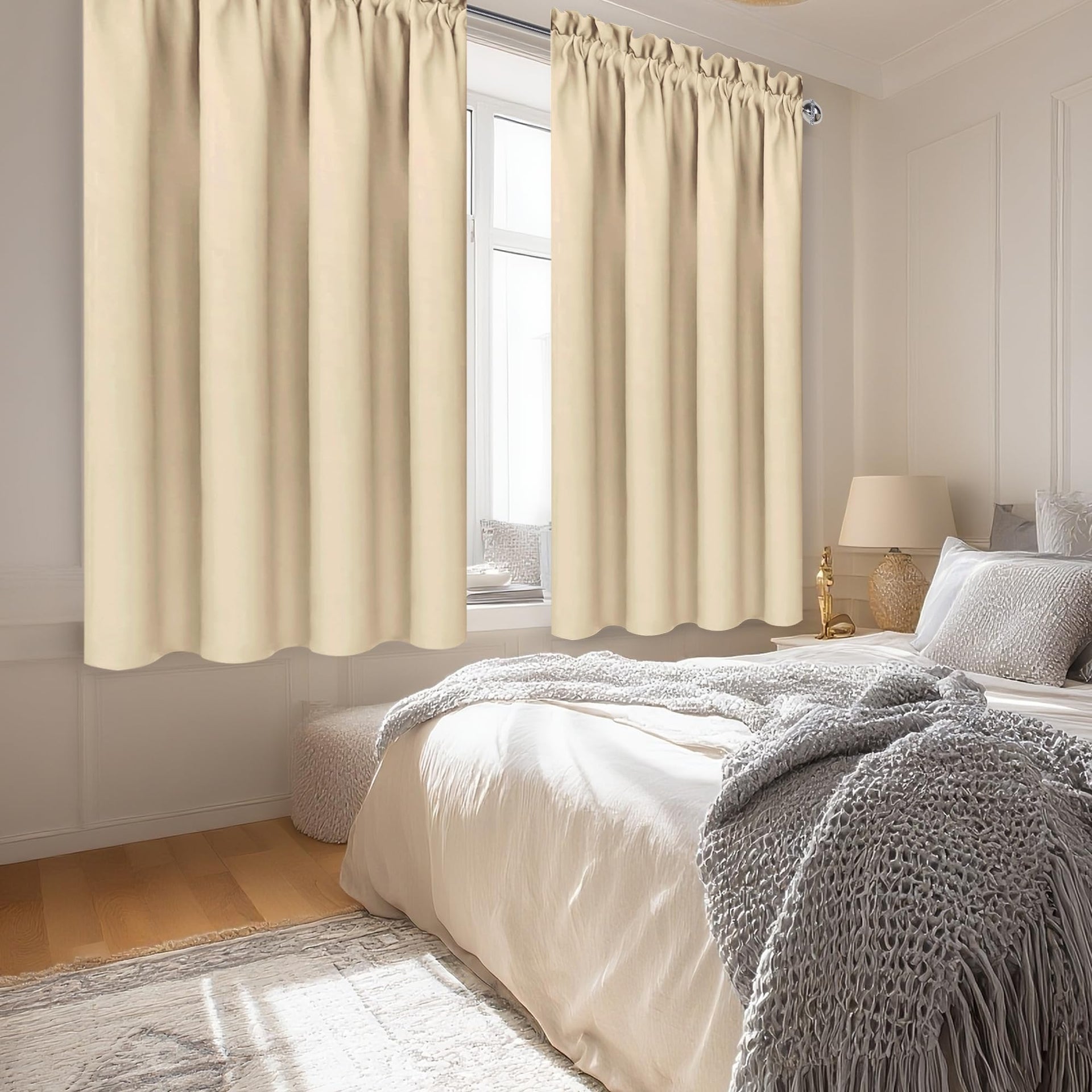 Blackout Curtains for Bedroom Living Room 38 x 54 Inch Long Beige (2 Count)