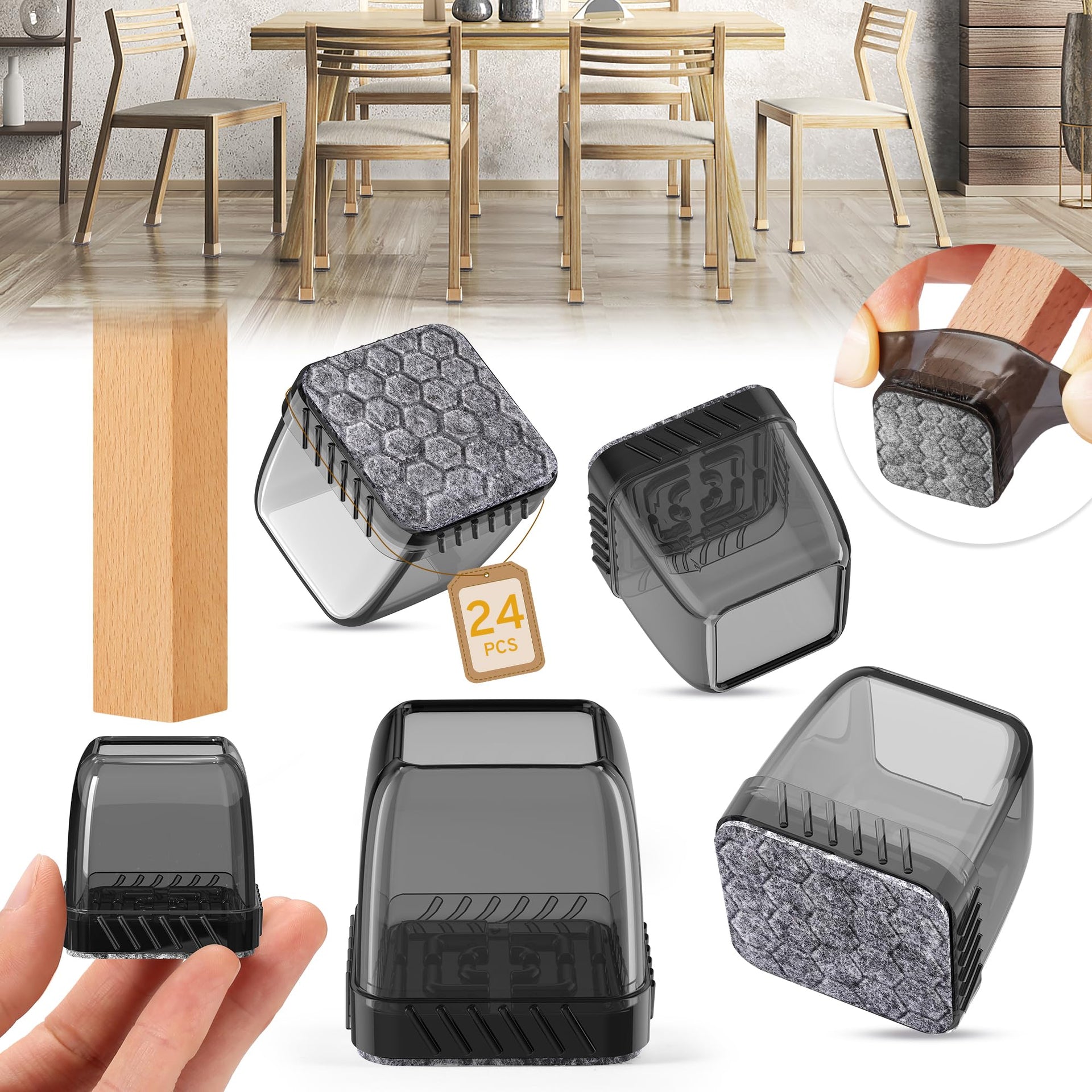 24PCS Square Chair Leg Floor Protectors (24 Count)