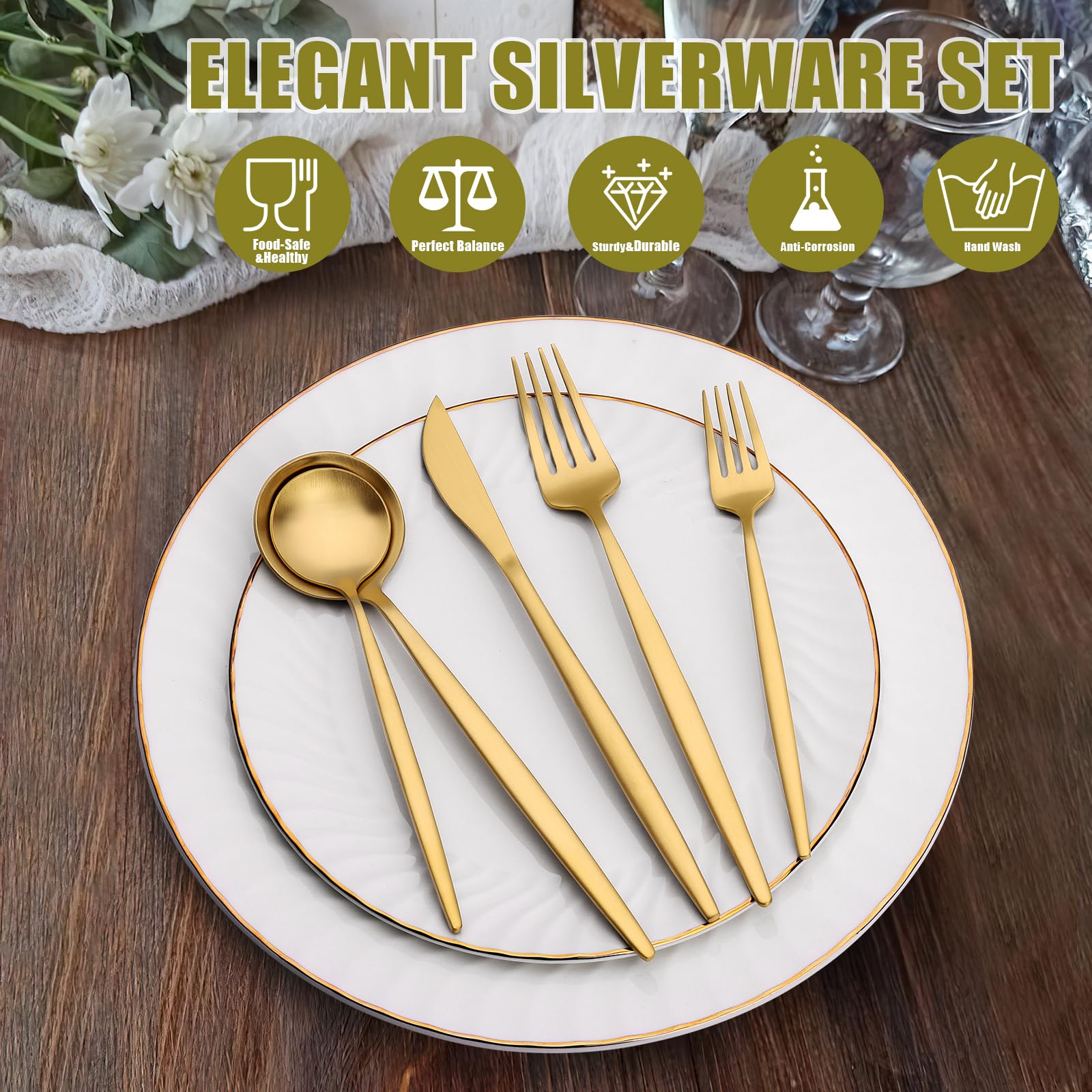 20 Piece Gold Silverware Set for 4