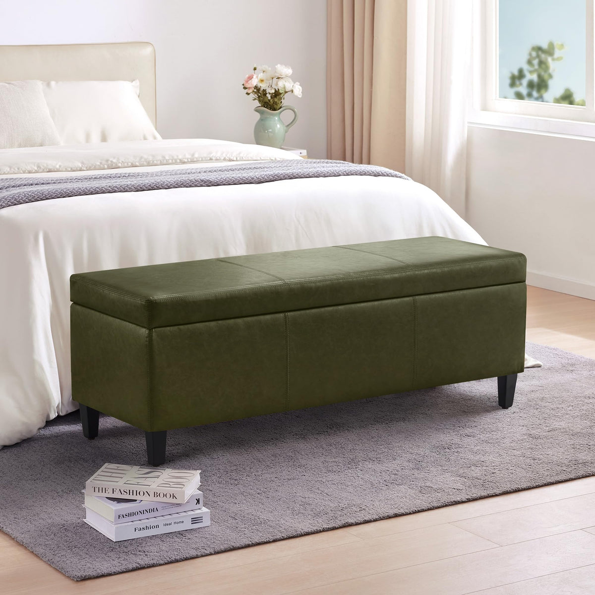 Storage Ottoman Bench 50.3" Faux Leather Upholstered End of Bed Bench