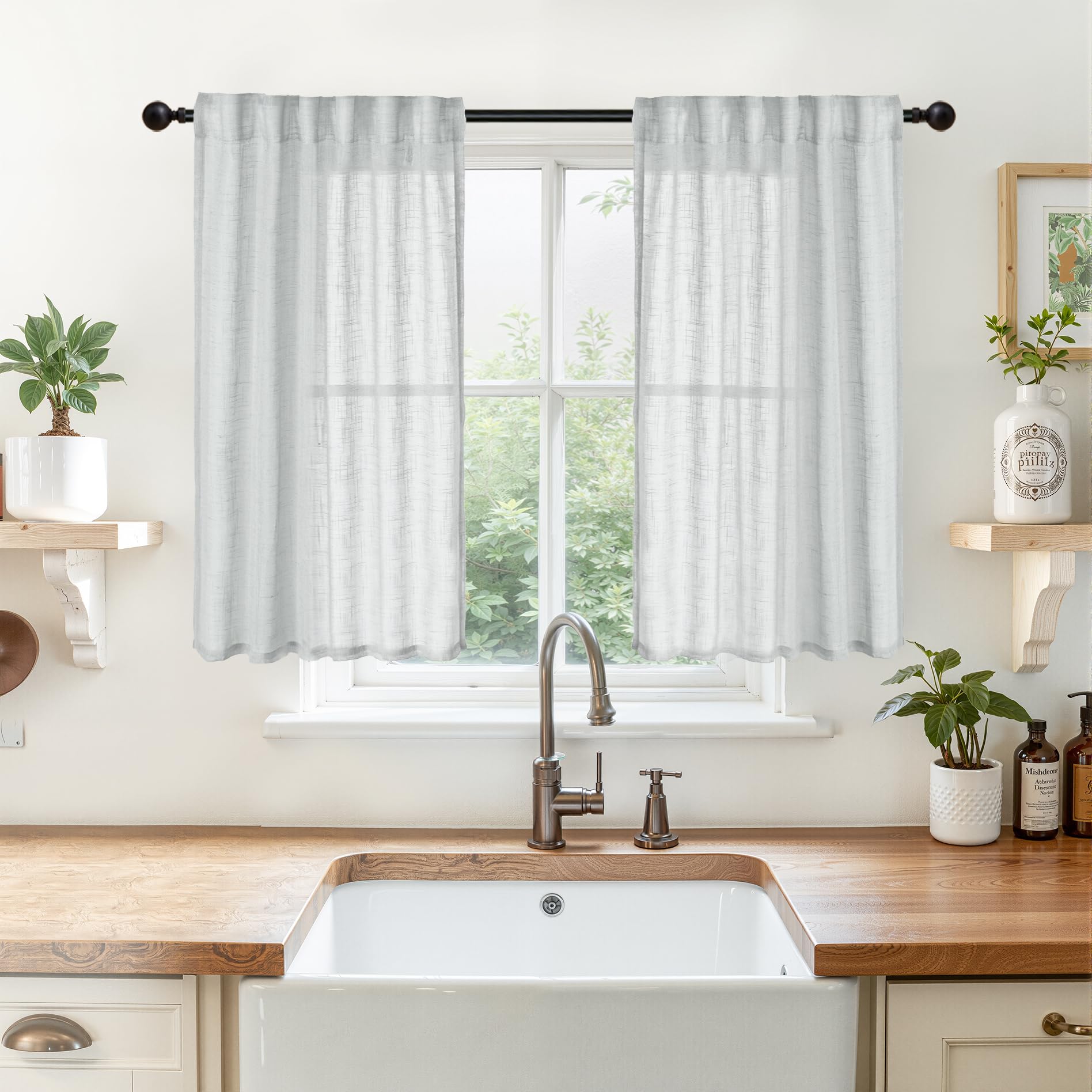 Short Linen Curtains 40 Inch Length (2 Count)