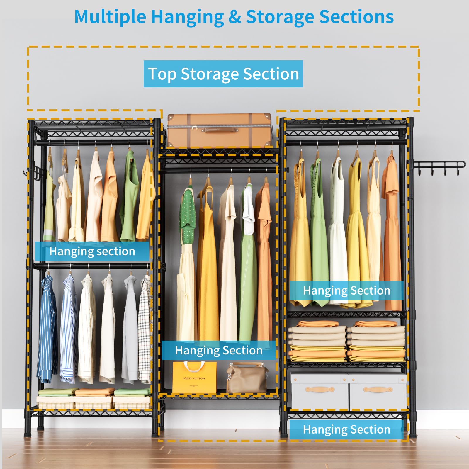 Heavy Duty Clothes Rack Metal Wardrobe with Adjustable Wire Shelves