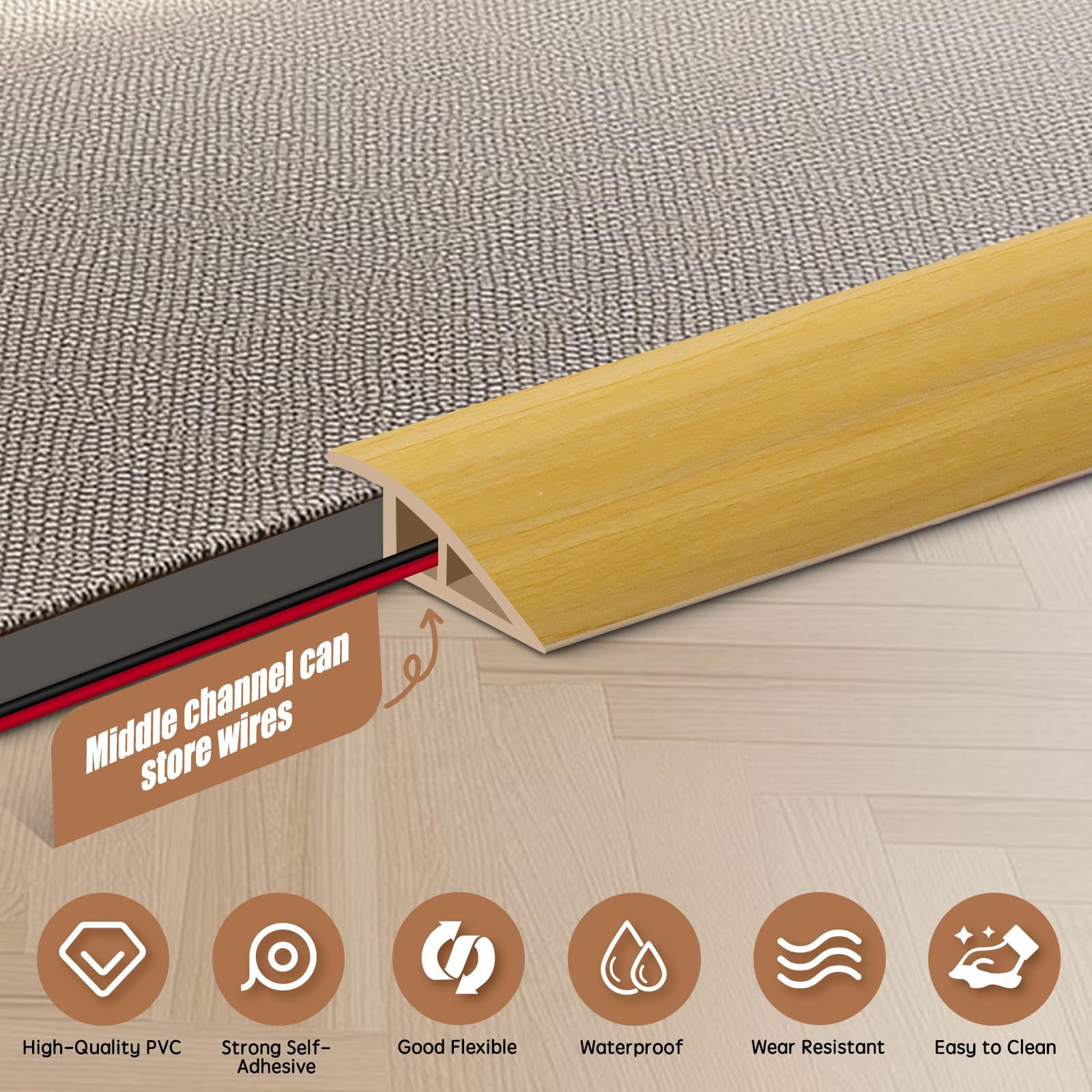 Floor Transition Strip Door Threshold 78" Floor Transition Reducer Trim on The Edges Threshold Strip Self Adhesive Suitable for Doorways
