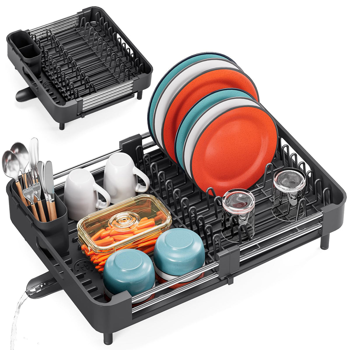 Expandable Dish Drying Rack with Cutlery Holder