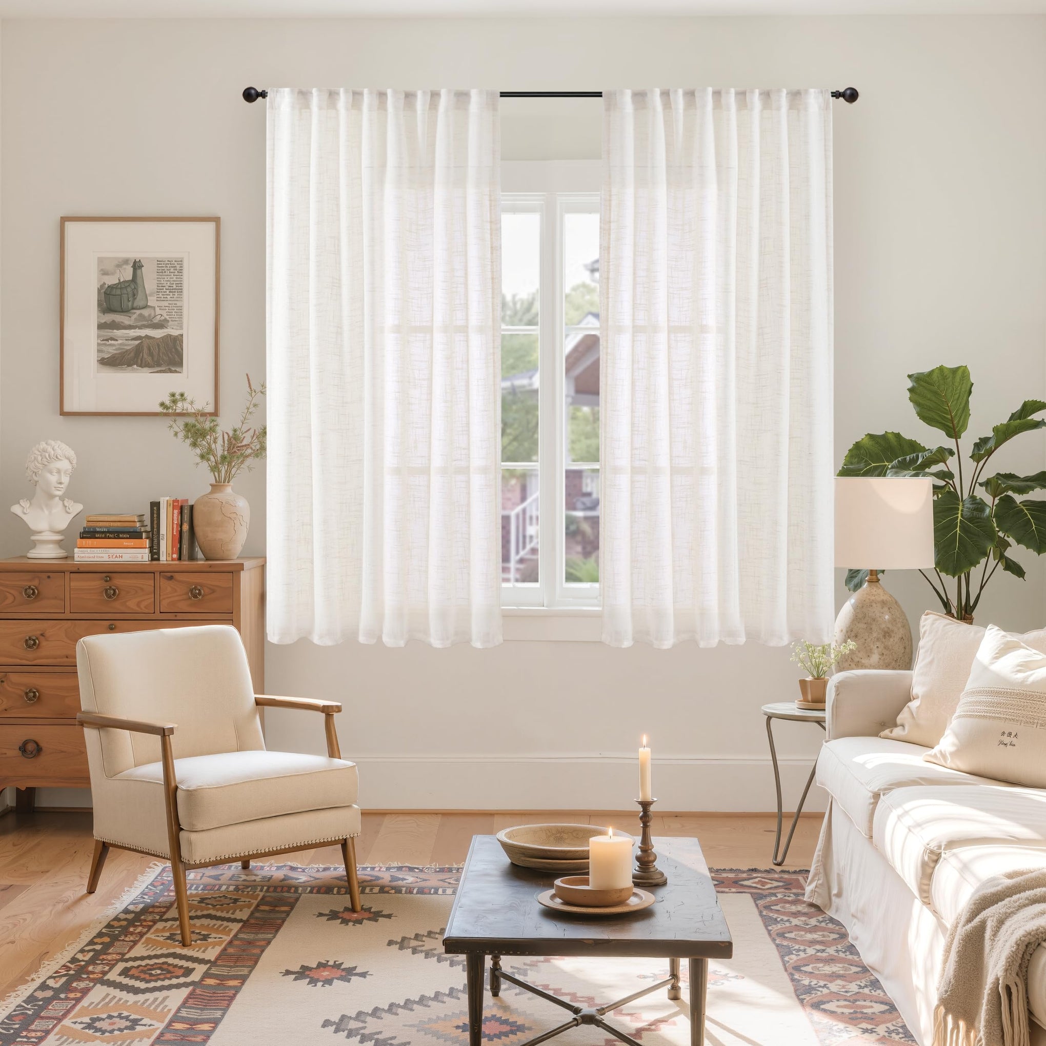Linen Semi Shher Curtains 54 Inches Long for Living Room (2 Count)