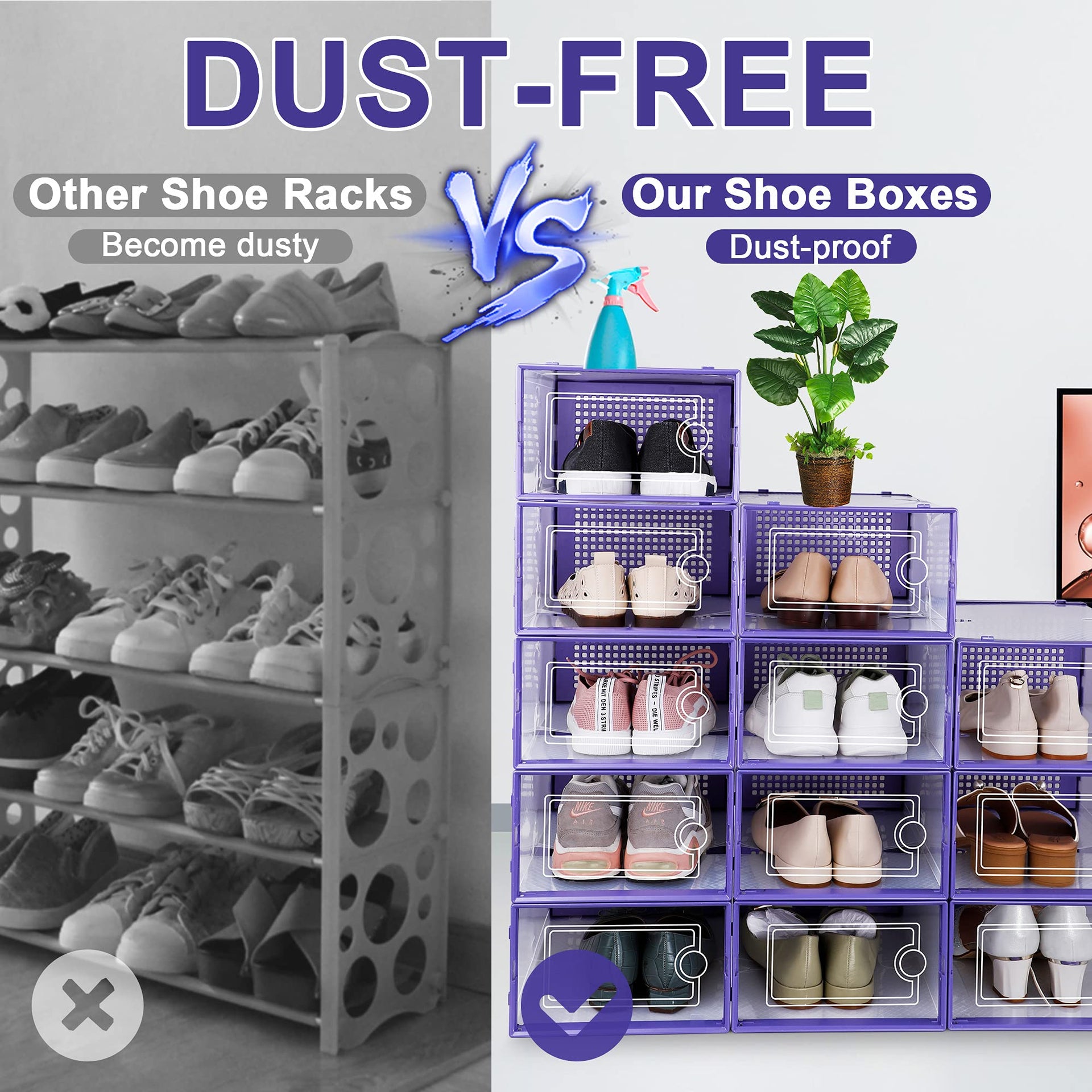 Large Shoe Organizers Storage Boxes for Closet (12 Count)