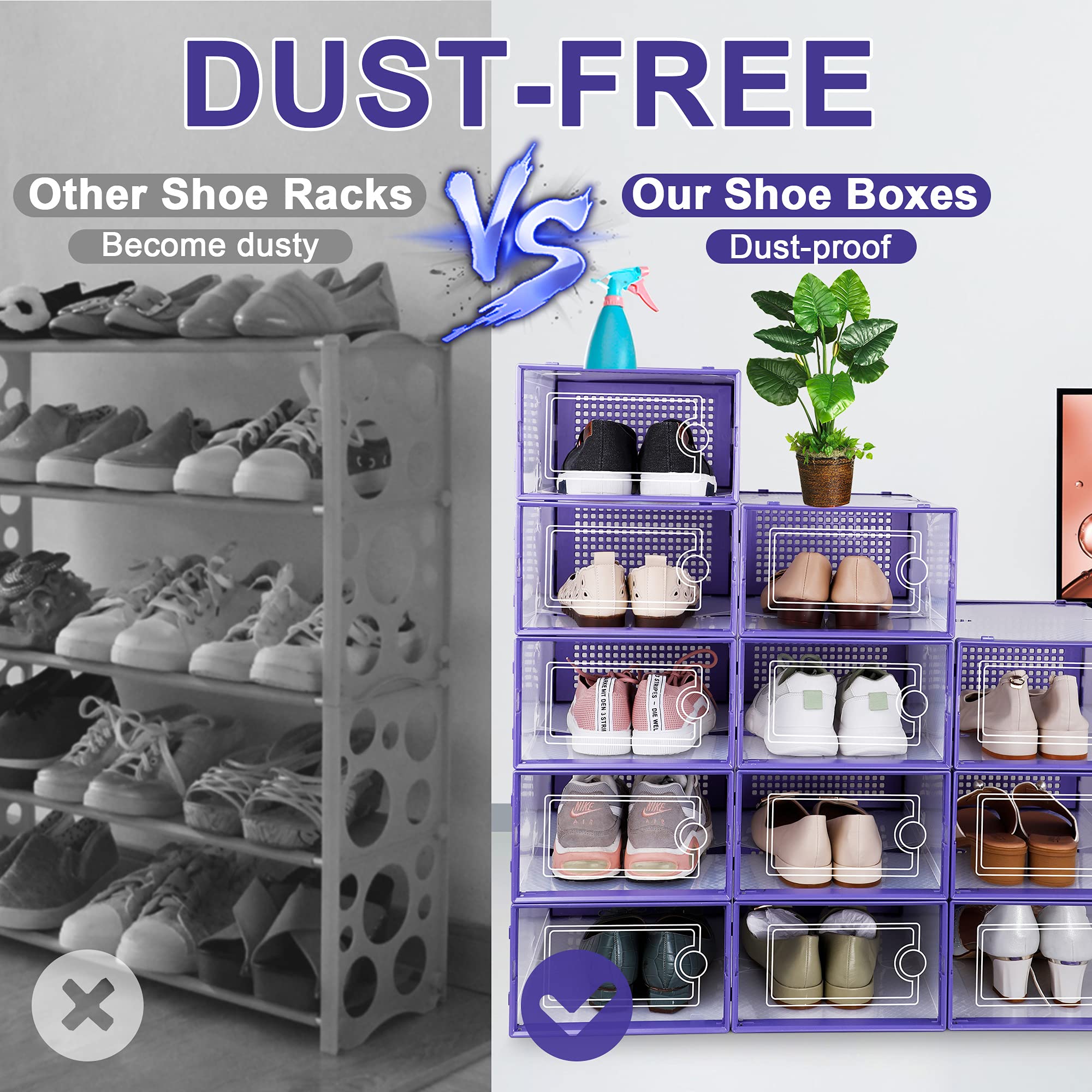 Large Shoe Organizers Storage Boxes for Closet (12 Count)
