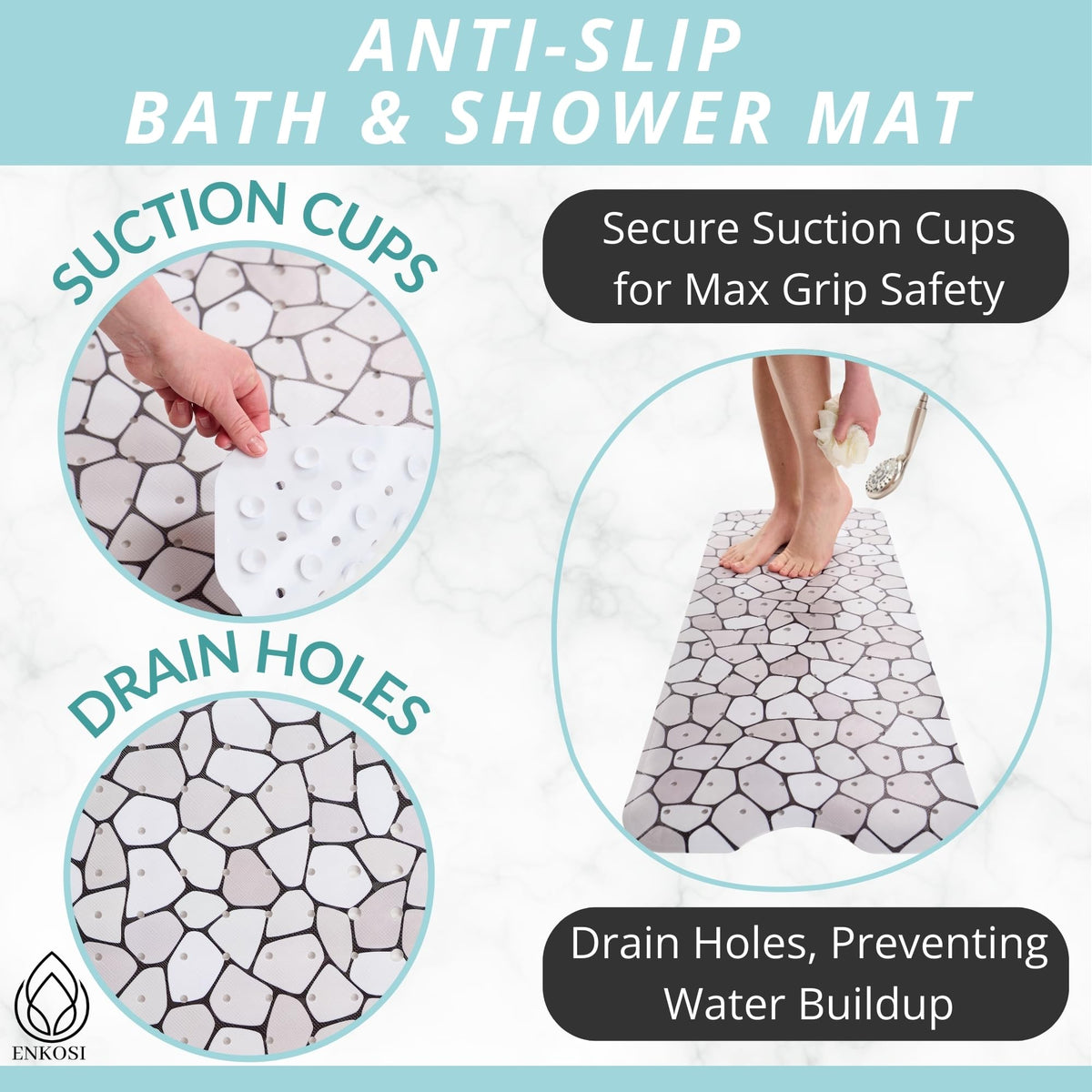 Non Slip Bath & Shower Mat 40x16 Extra Long