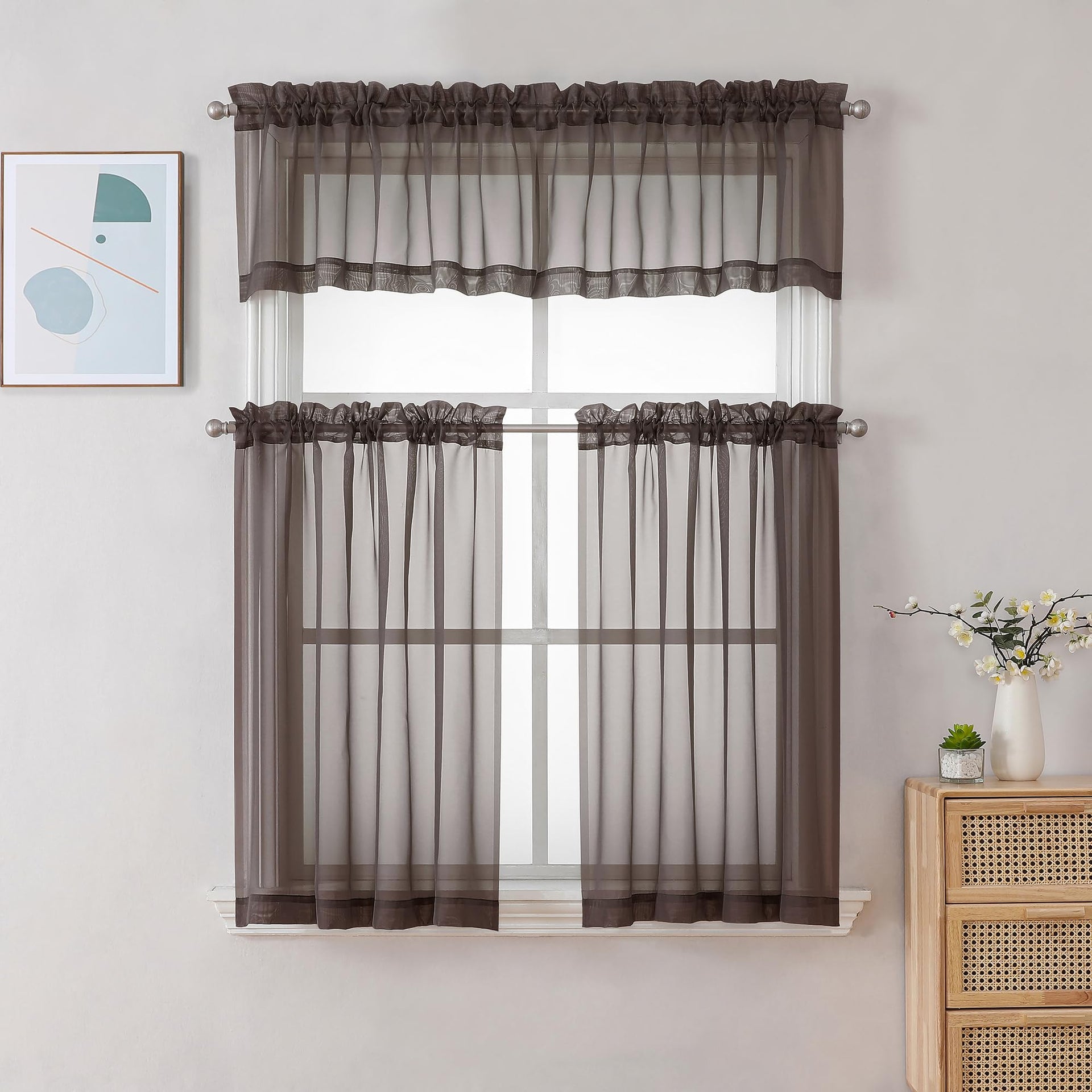 Chocolate Brown Sheer Valances for Windows (2 Count)