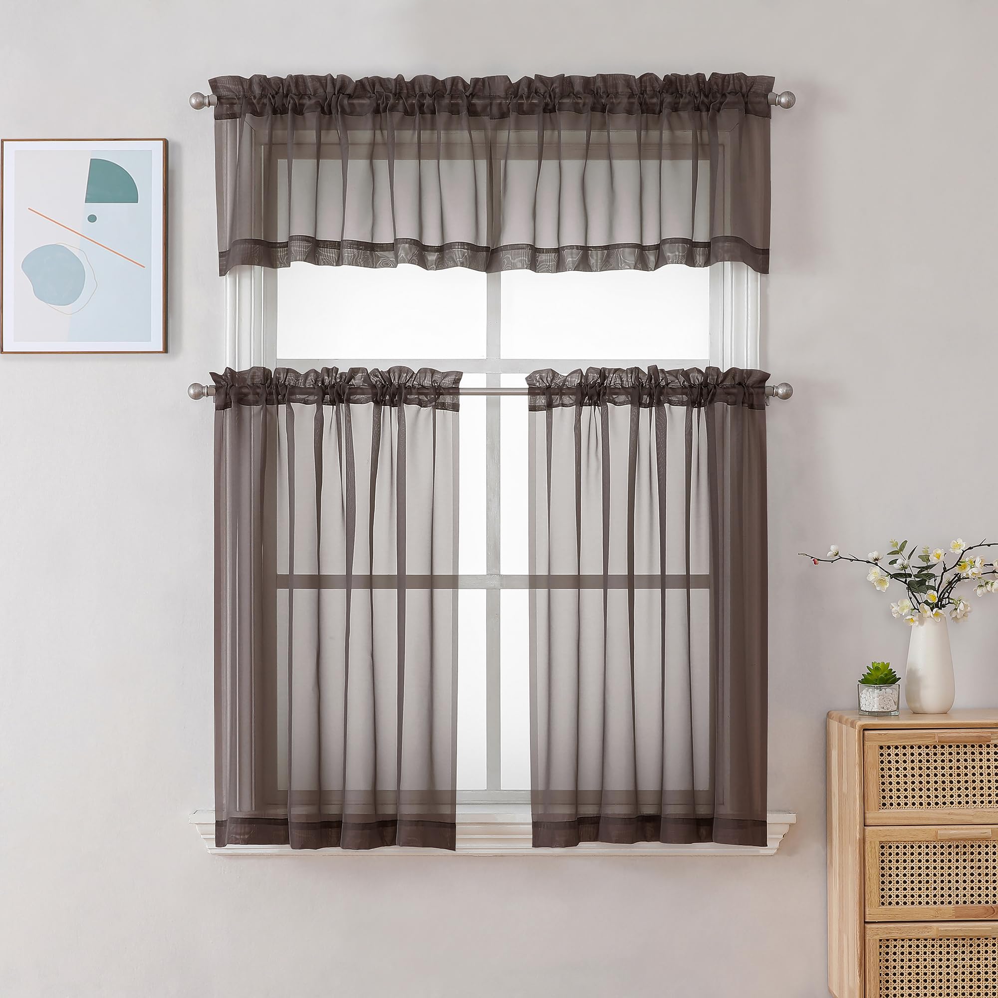 Chocolate Brown Sheer Valances for Windows (2 Count)