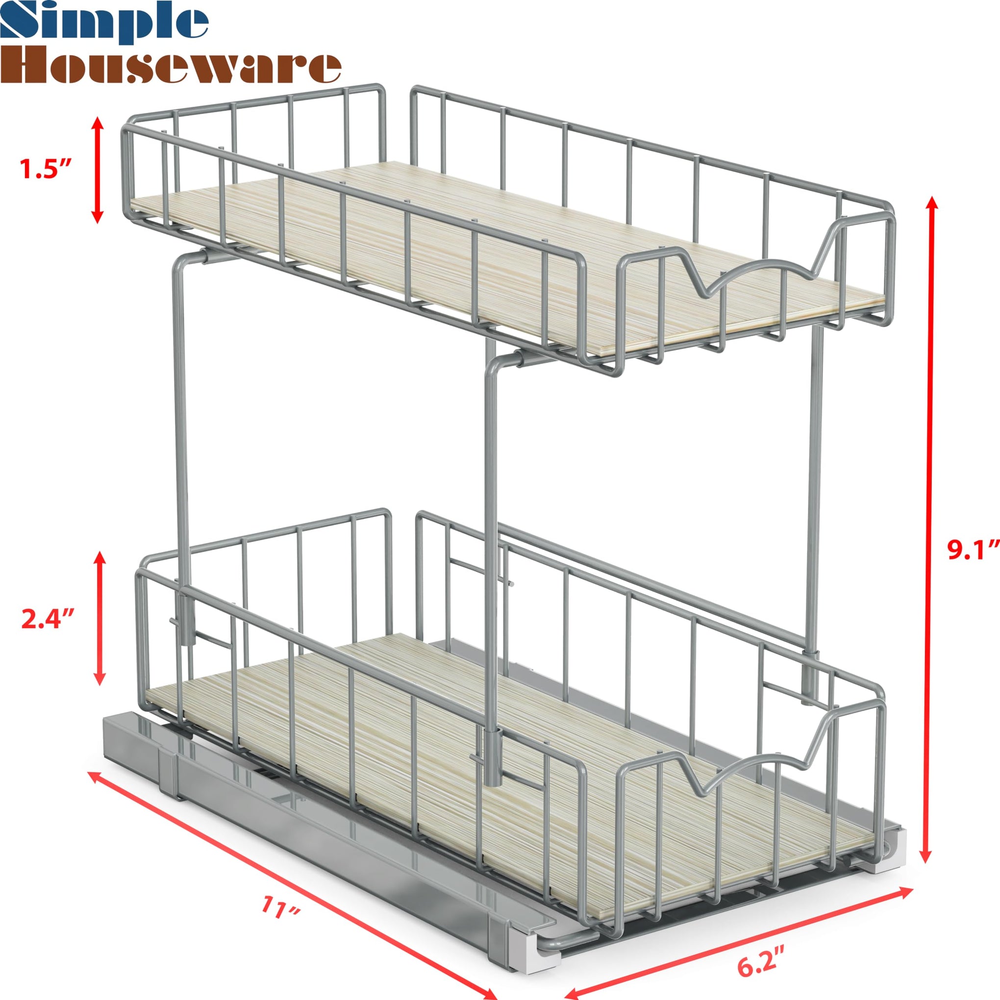 2 Tier Spice Rack Slide Out Wire Basket Drawer