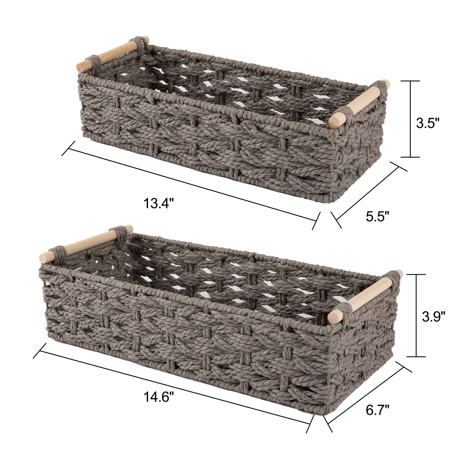 Toilet Paper Baskets Handmade Paper Rope Decorative Wicker Storage Tank Shelf Cabinet Organizer for Bathroom Home (2 Count)