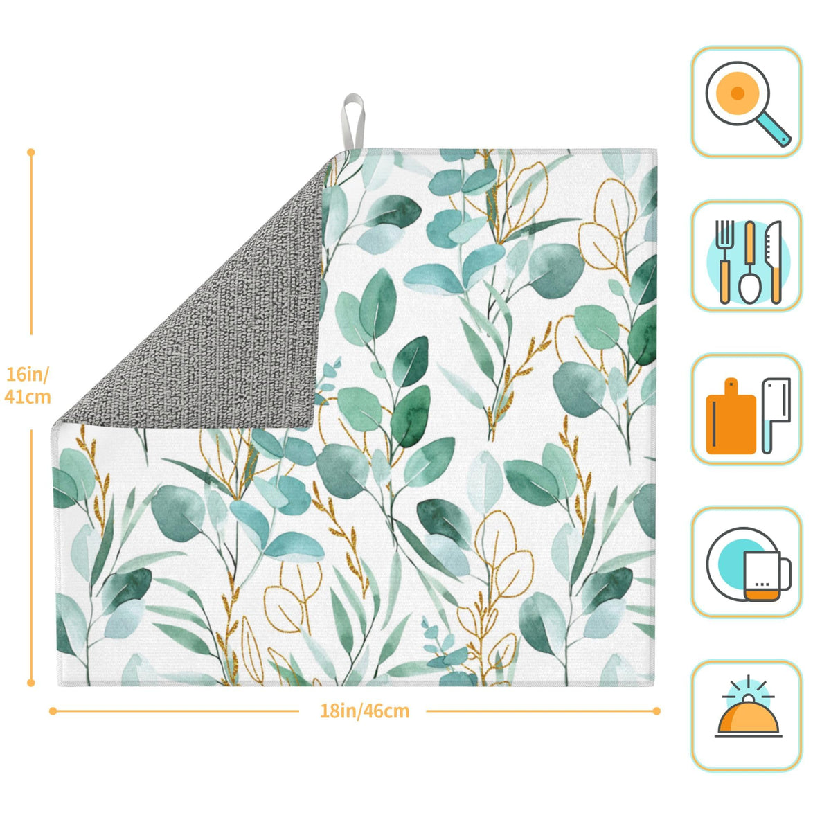 Sage Green Leaves Dish Drying Mat for Kitchen Counter 16"x18"