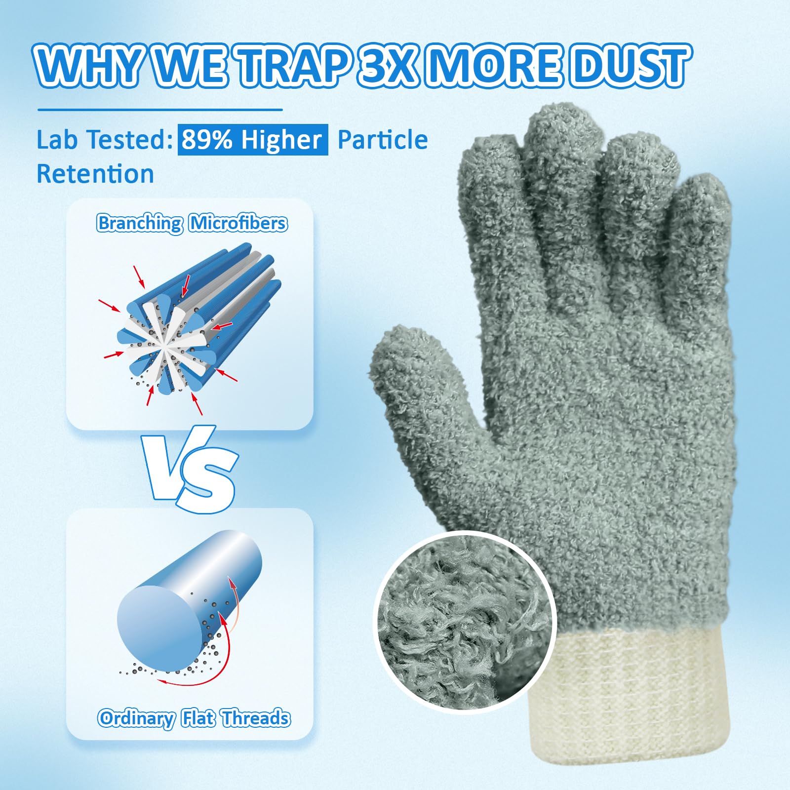 Microfiber Dusting Gloves House Reusable Cleaning Glove for Blinds (4 Count)