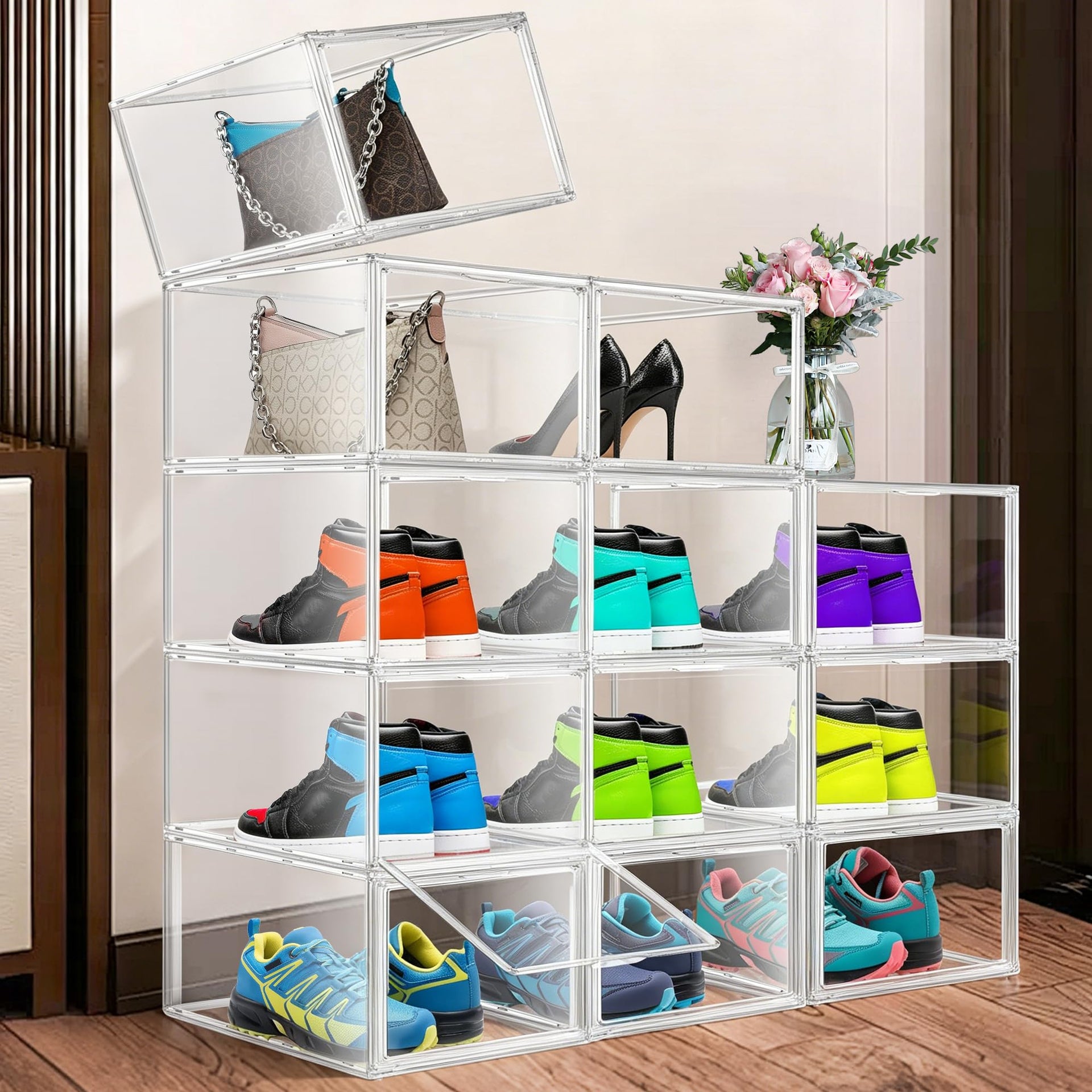 12 Pack Clear Shoe Storage Boxes Stackable (12 Count)