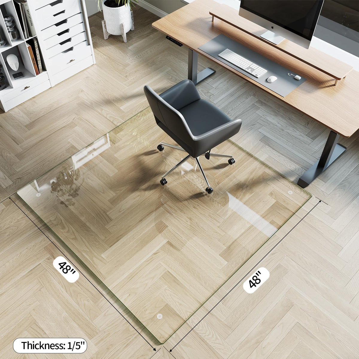 Tempered Glass] 48" x 48" Glass Office Chair Mat for Carpet