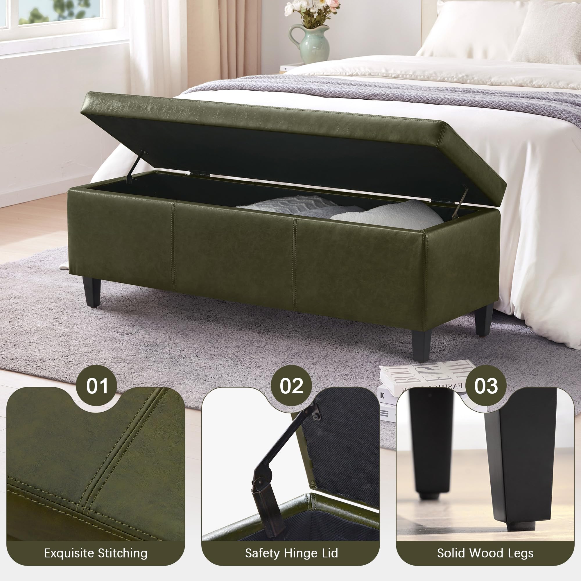 Storage Ottoman Bench 50.3" Faux Leather Upholstered End of Bed Bench