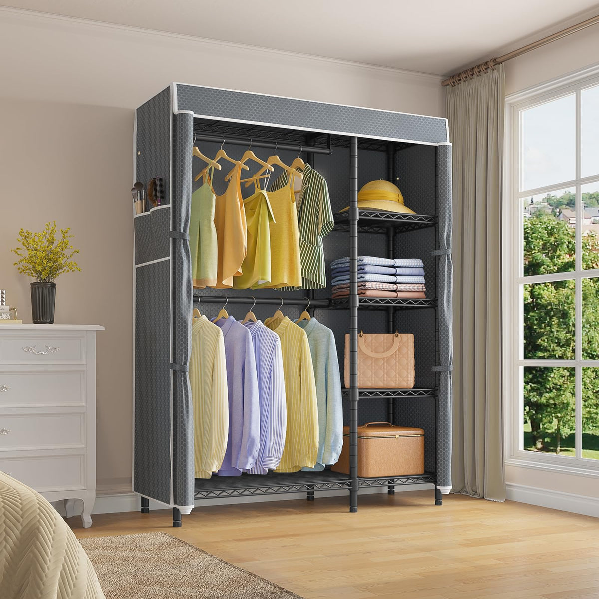 V7C Portable Closet for Hanging Clothes Heavy Duty Rack with Cover