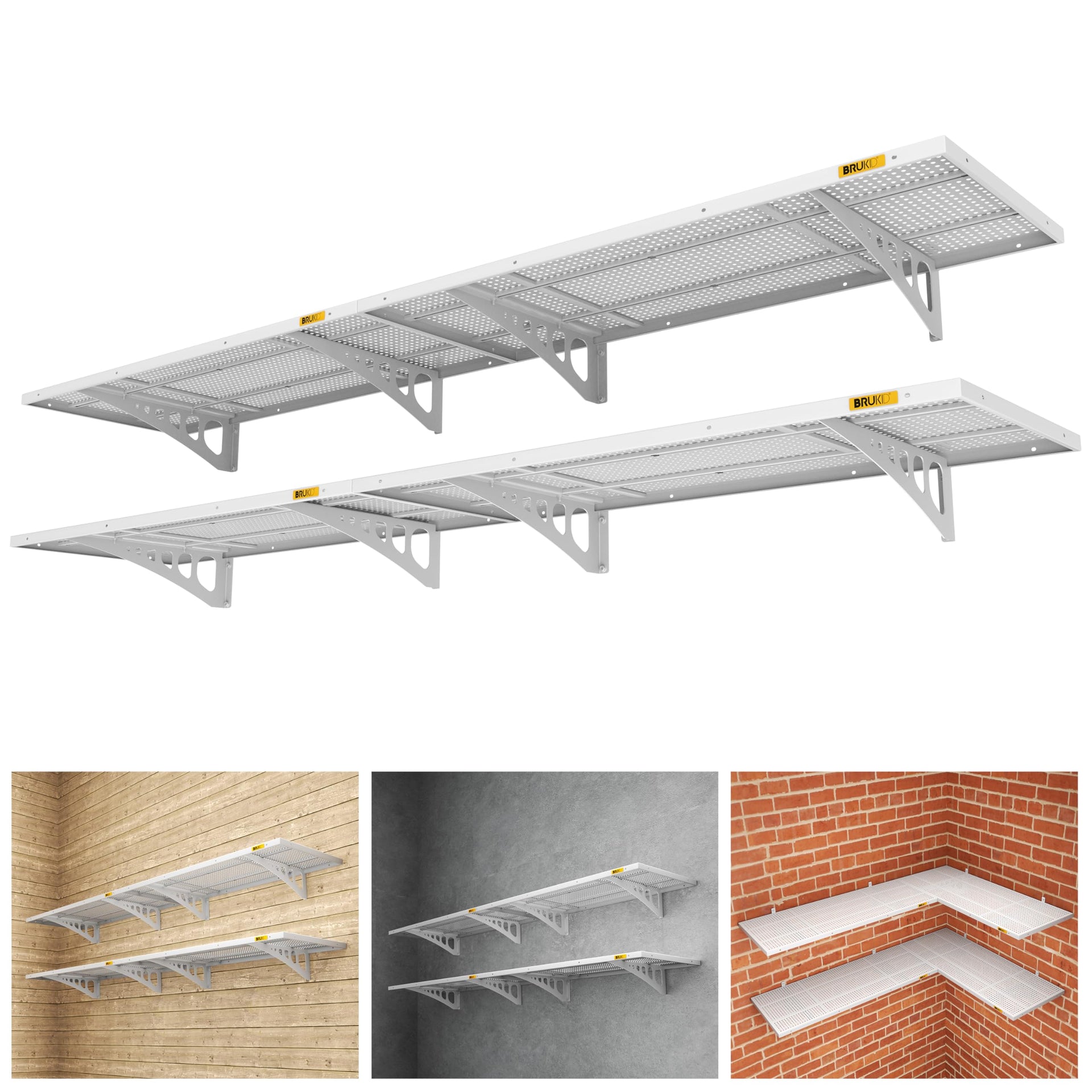 4Pack 1.64x4ft Adjustable Metal Garage Wall Shelving Heavy Duty Garage Storage Shelf Wall Mounted White (4 Count)