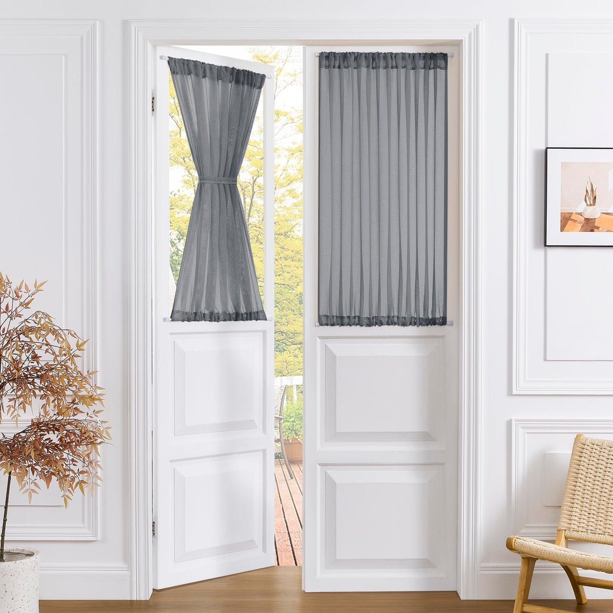 Sheer Door Curtains Closet Linen Textured Curtain Sheers Doorway Light Filtering Voile French Doors Rod Pocket Curtains Patio Glass Door