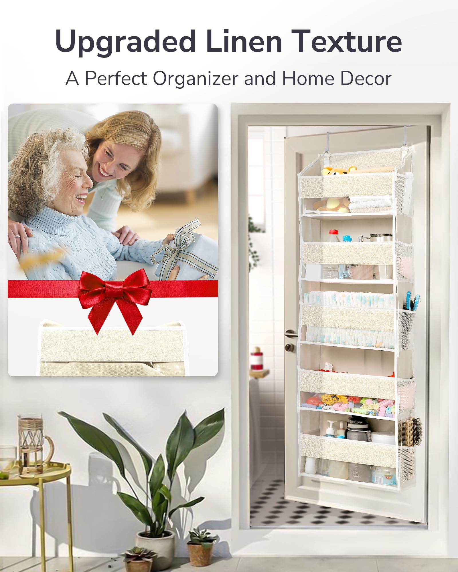 1 Pack Over Door Organizer with 5 Large Pockets 10 Mesh Side Pockets