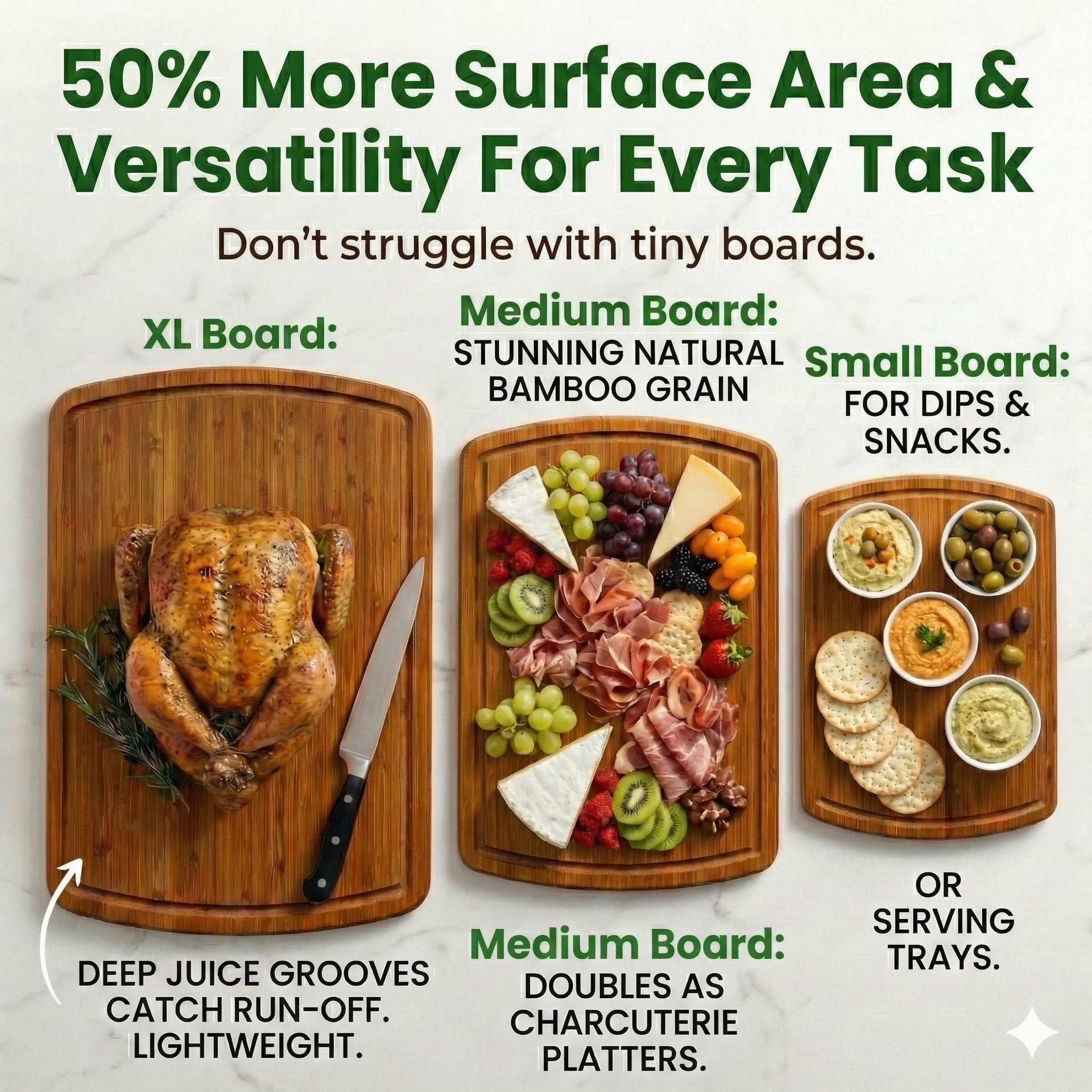 LUXURIOUS Bamboo Cutting Board 3 (3 Count)